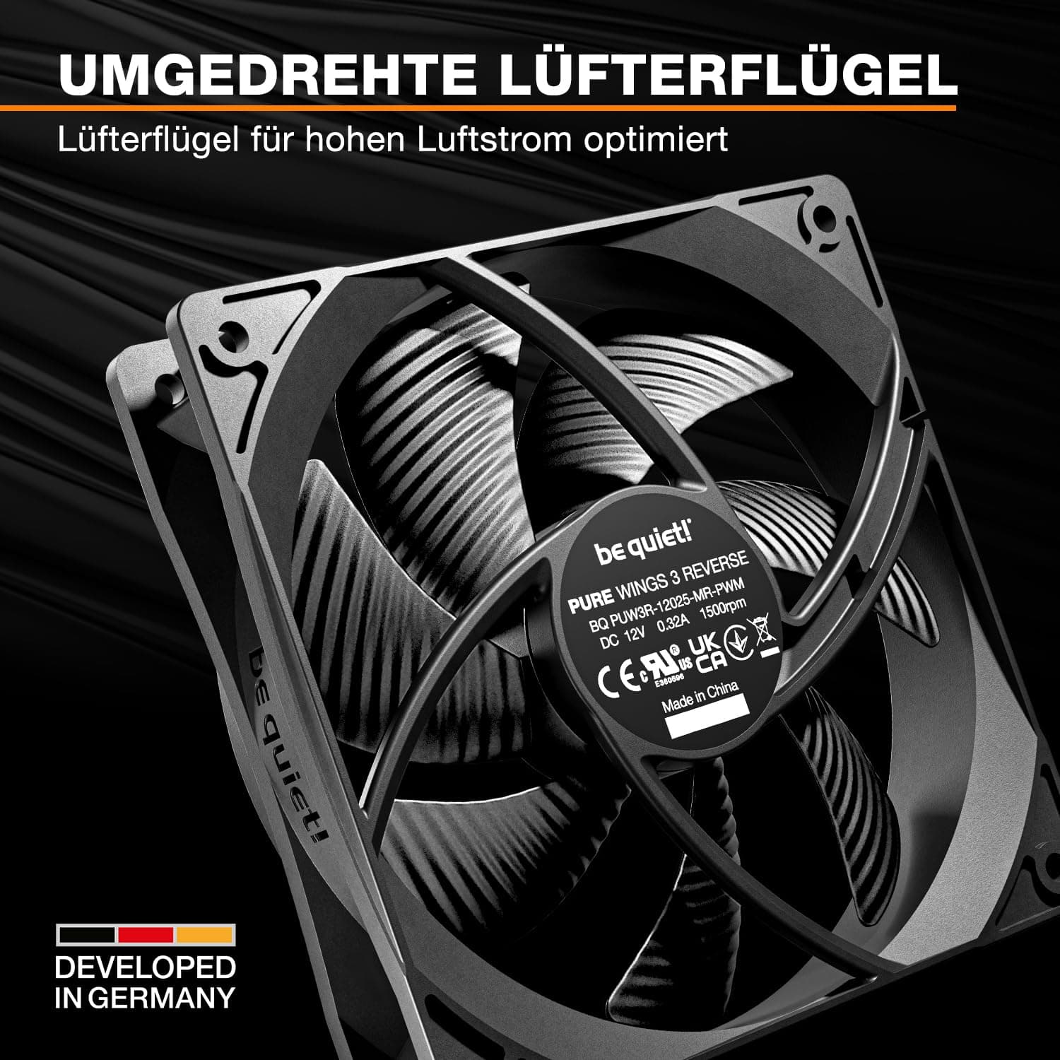 be quiet! Pure Wings 3 120mm PWM Reverse Lüfter Triple Pack, 3 Lüfter enthalten, invertierte Lüfterblätter, hohe Höchstgeschwindigkeit, niedrige Mindestdrehzahl, optimierter Lüfterrahmen Bild 4