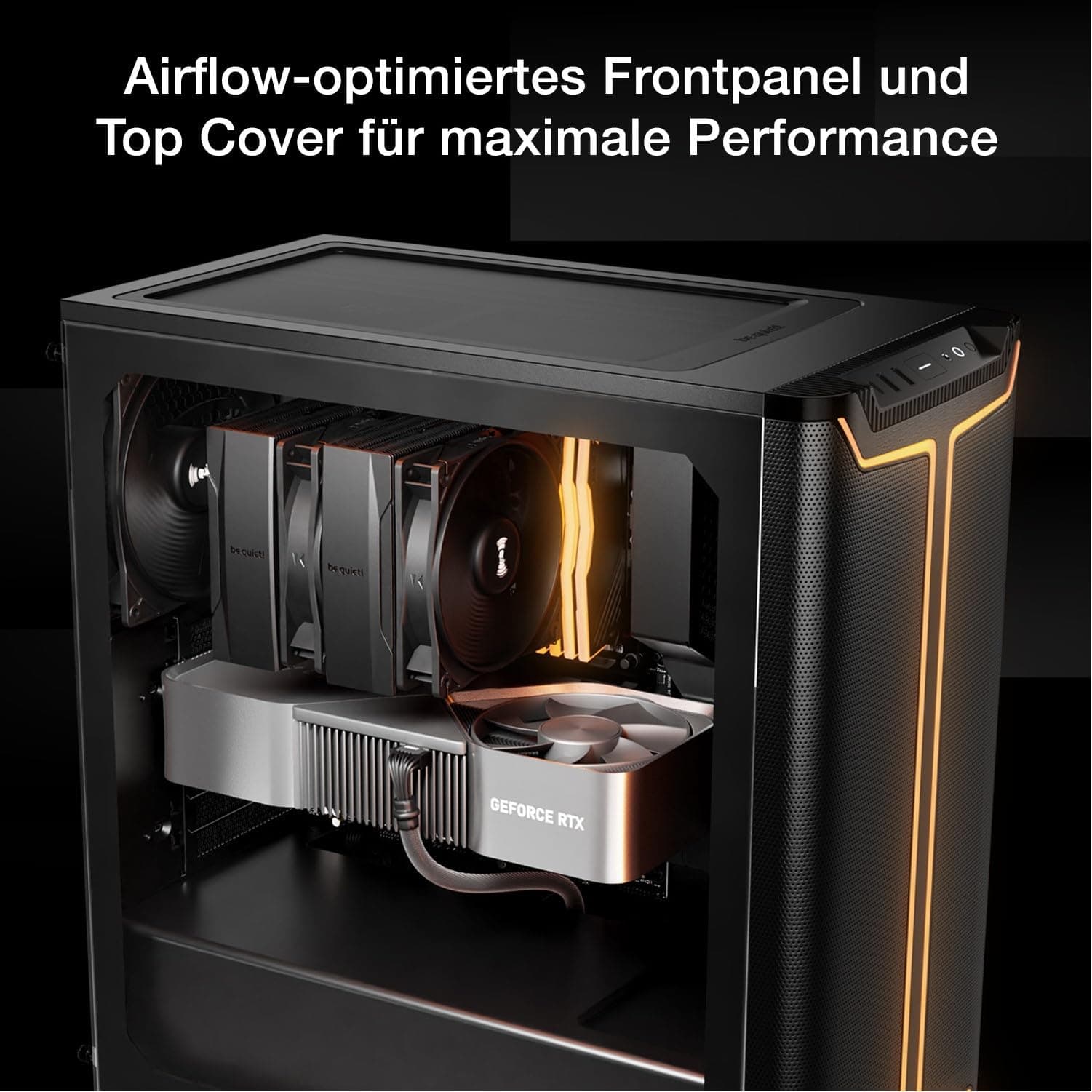 be quiet! Pure Base 501 DX Black PC-Gehäuse, 3 vorinstallierte Pure Wings 3 140mm PWM-Lüfter, hoher statischer Druck, dynamisches Front-Design mit eleganter ARGB-Beleuchtung innen und außen Bild 3