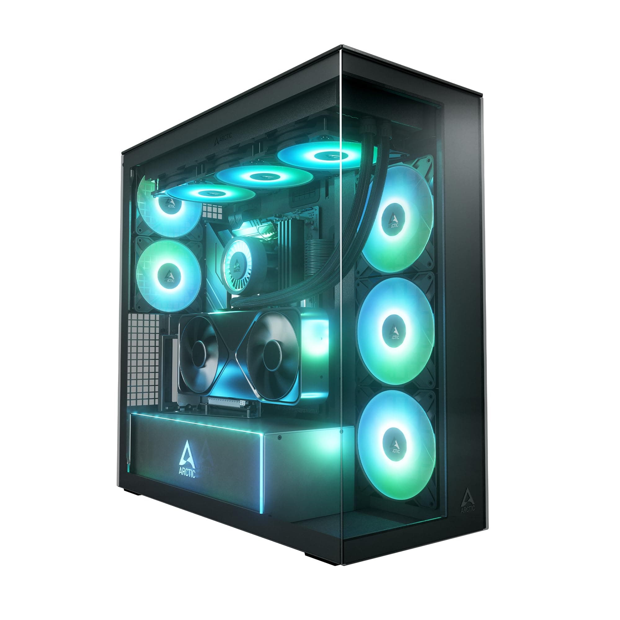 ARCTIC Xtender VG Black (Mirror Glass) mit vertikaler GPU-Halterung - PC-Gehäuse, Verspiegeltes Glas, 2X 420 mm Radiator Support, Full Tower, Big Tower, E-ATX, 5X A-RGB Lüfter vormontiert - Schwarz black mirror Bild 2