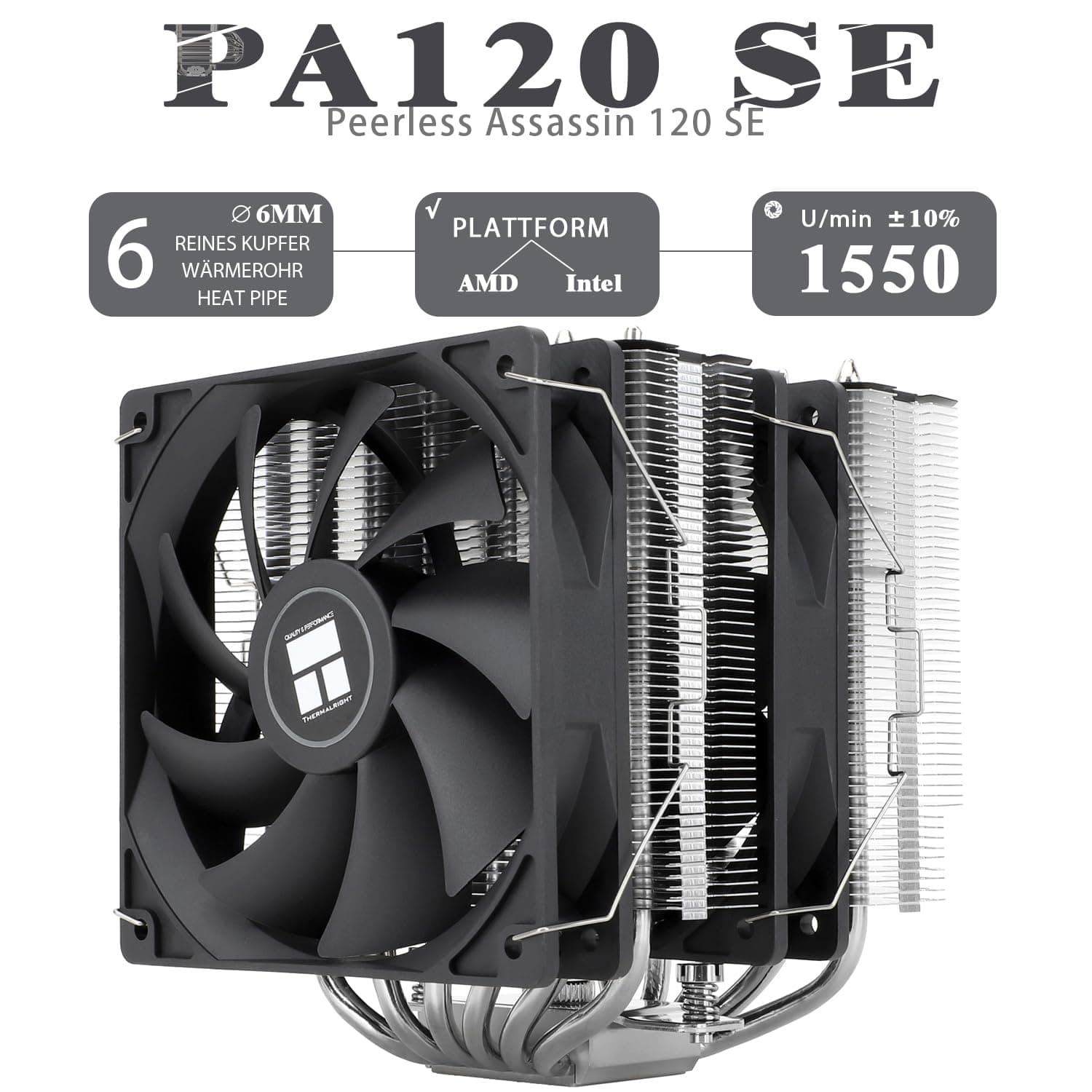 TR-Thermalright Peerless Assassin 120 SE CPU-Kühler, Hochleistungs-Twin-Tower-CPU-Luftkühler,geräuscharm 25,6dBA,155mm Höhe,6x6mm Heatpipes-Kühler,für Intel LGA 1700/1851/1150/1151/1200, AM4/AM5 Bild 3