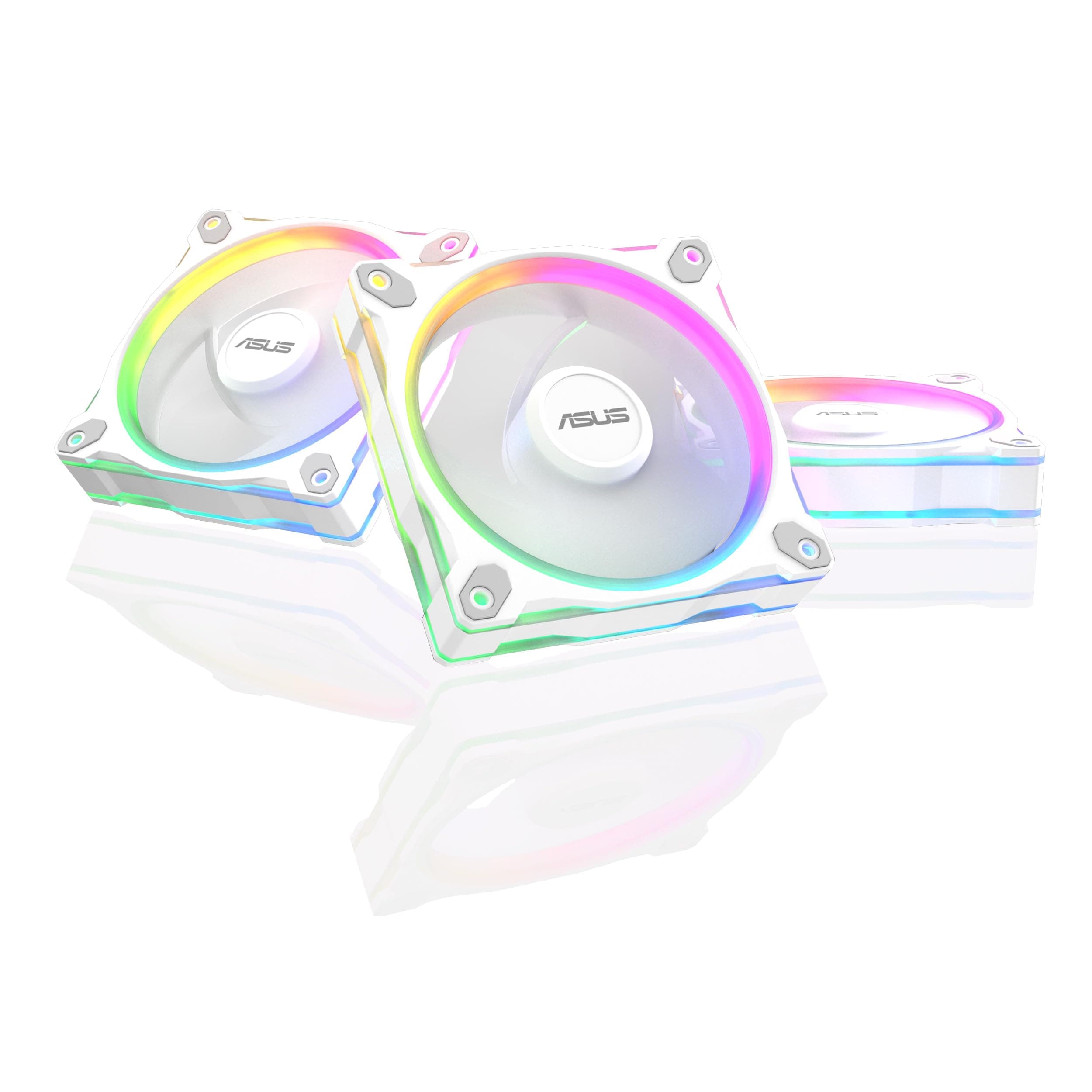 ASUS Prime MR120 White 3in1 ARGB-Gehäuselüfter 3er Pack (beidseitige Beleuchtung, 20 adressierbare RGB-LEDs, 28 mm Rahmen, PWM-Steuerung, Lüfterdrehzahl 1600 U/min, 21dB(A) Lärmpegel, 58 CFM, Weiß) Bild 2