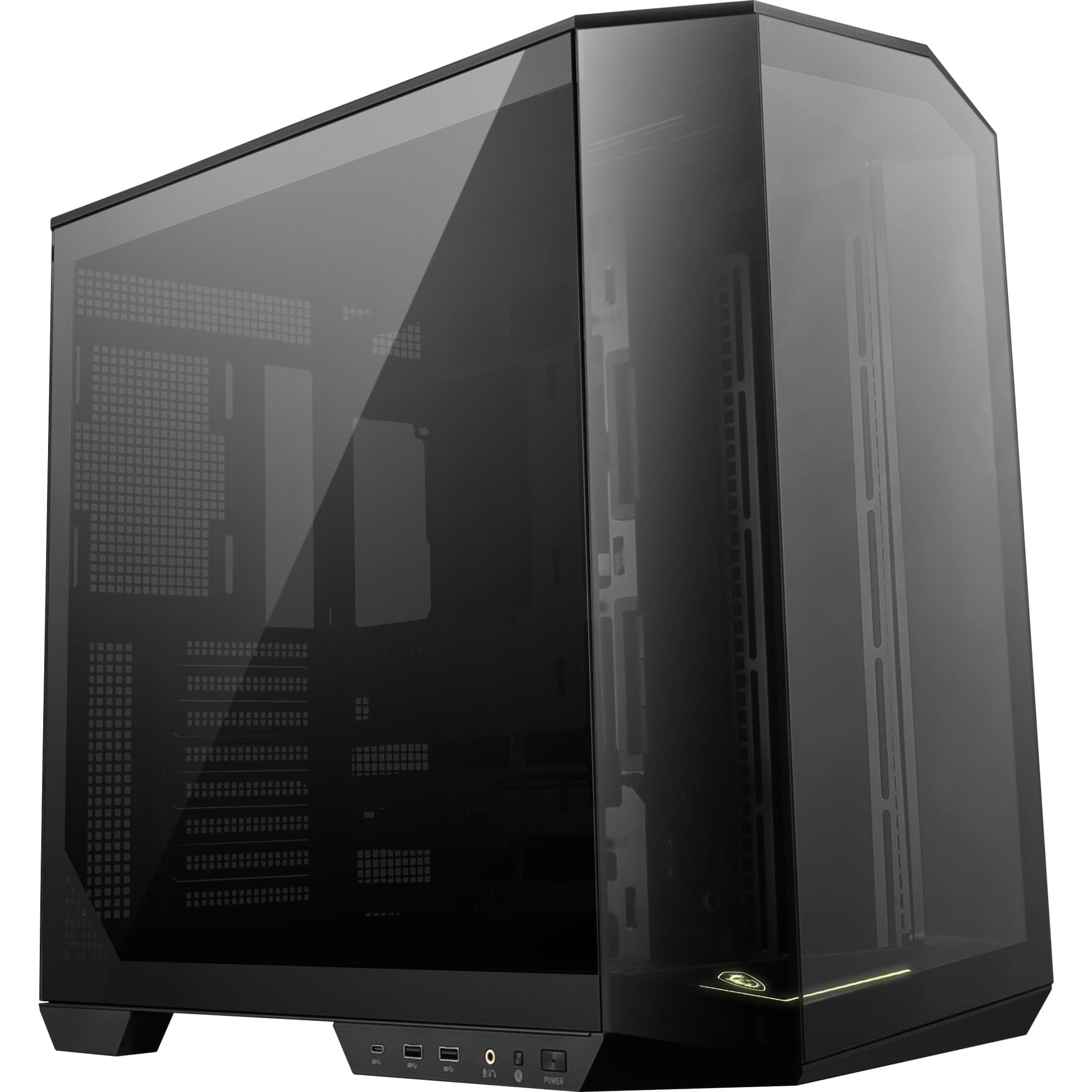 MSI MAG PANO 100L PZ PC-Gehäuse ATX – kompatibel mit vertikaler Grafikkarten-Installation, unterstützt GPU, Staubfilter, schwenkbarer Speicherkäfig, Doppelfach, USB Typ-C 20 GB/s ATX MAG PANO 100L PZ