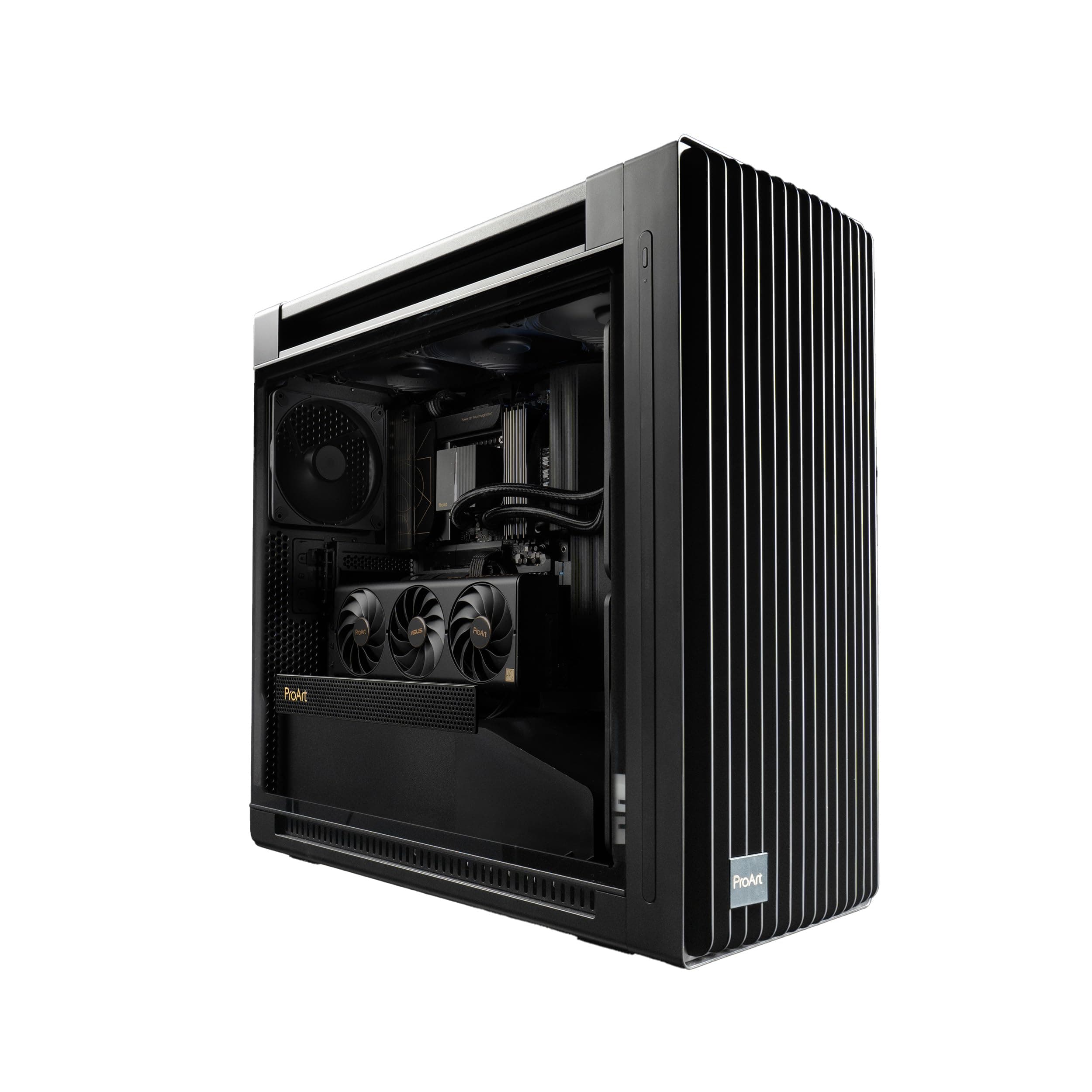 ASUS ProArt PA602 E-ATX Computer-Gehäuse (420 mm Radiatorhalterung, 140 mm und 200 mm vorinstallierte Systemlüfter, IR-Staubsensor, werkzeuglose PCIe-Montage, USB 20Gbps Unterstützung, schwarz) Bild 2