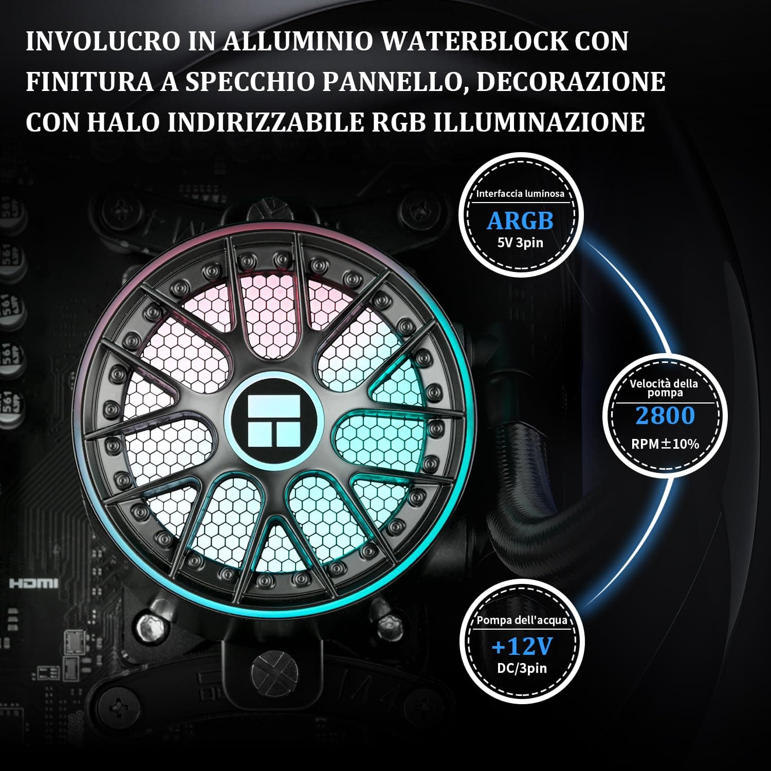 TR-AQUA ELITE 240 V6 ARGB Black AIO CPU Lüfter, ARGB PWM mit 2000RPM, für Intel LGA1150/1151/1155/1156/1200/2011/1700/1851, AMD AM4/AM5, 240 mm Gehäuse AIO O Radiator 240mm 240-black Bild 5