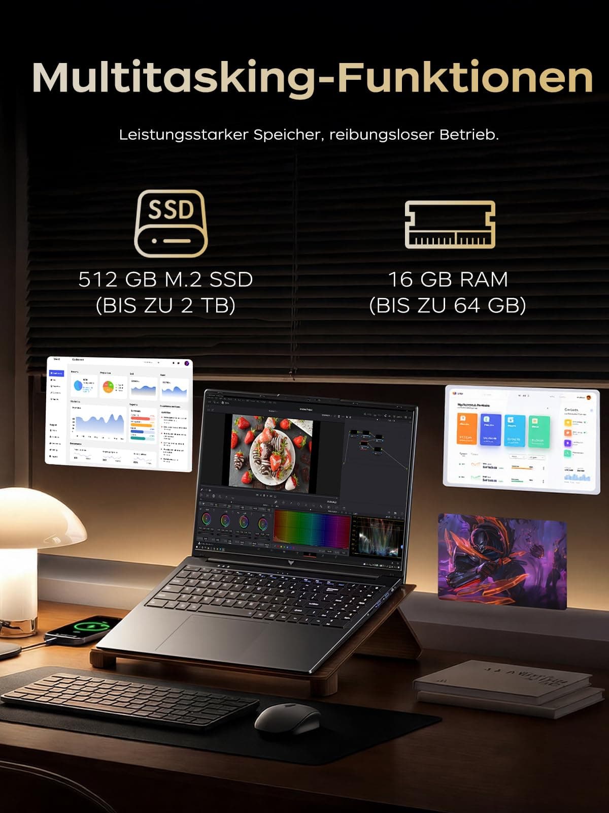 16-Zoll-FHD-Laptop, Ryzen R2544-Prozessor mit bis zu 3,7 GHz, 16 GB RAM, 512 GB M.2-SSD, 16-Zoll-Business-Laptops, unterstützt WLAN 5, BT 5.0, 3 × USB 3.2, Zwei Lautsprecher 16-Zoll-R2544-16+512GB Bild 3