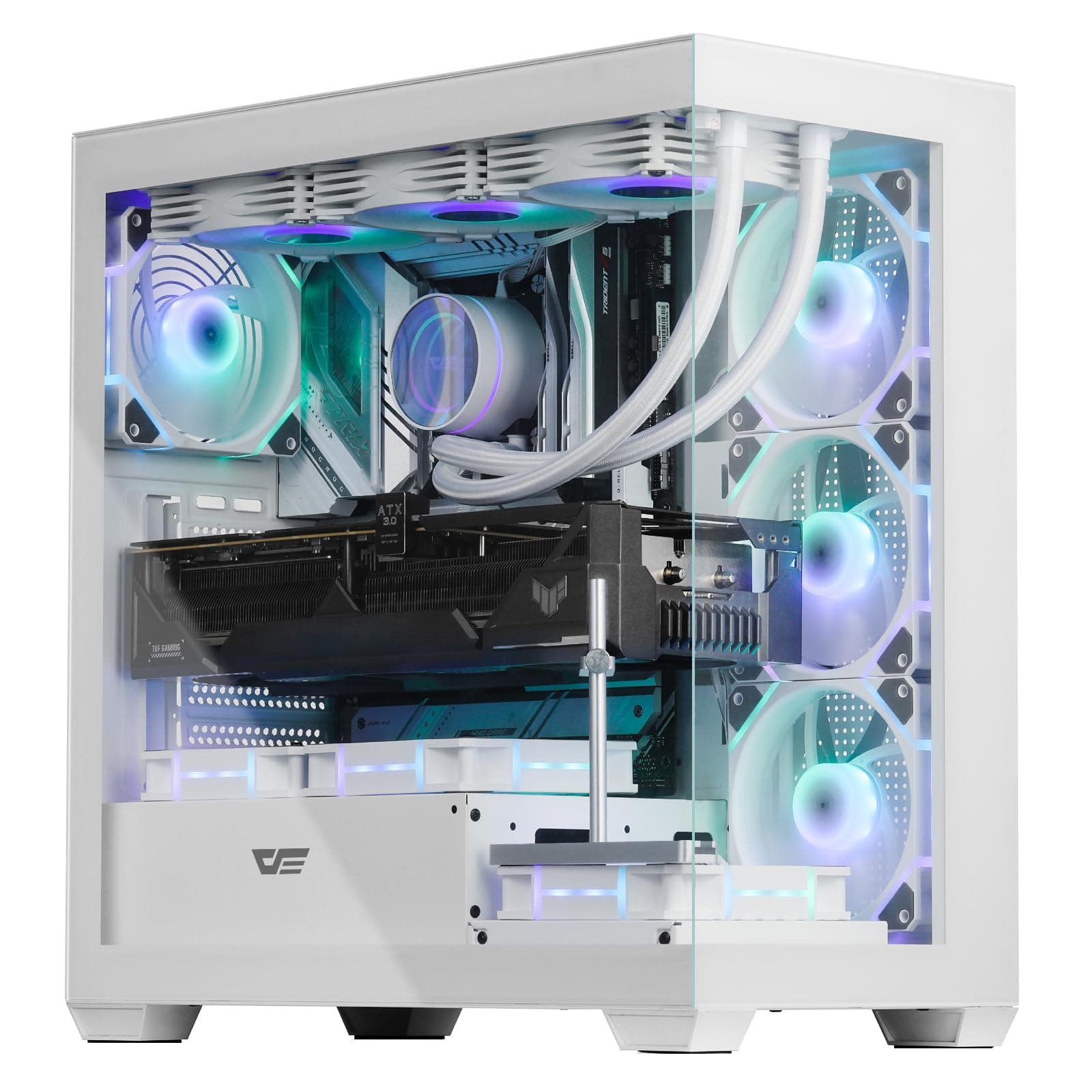 darkFlash ATX Mid-Tower PC-Gehäuse, vorinstallierte 4 PWM ARGB-Lüfter, Gaming-PC-Gehäuse mit doppelter Sichtscheibe gehärtetem Glas, Typ-C, unterstützt Wasserkühlungsradiatoren 360mm, Weiß (DS900) Weiß(4 ARGB PWM Lüfter)