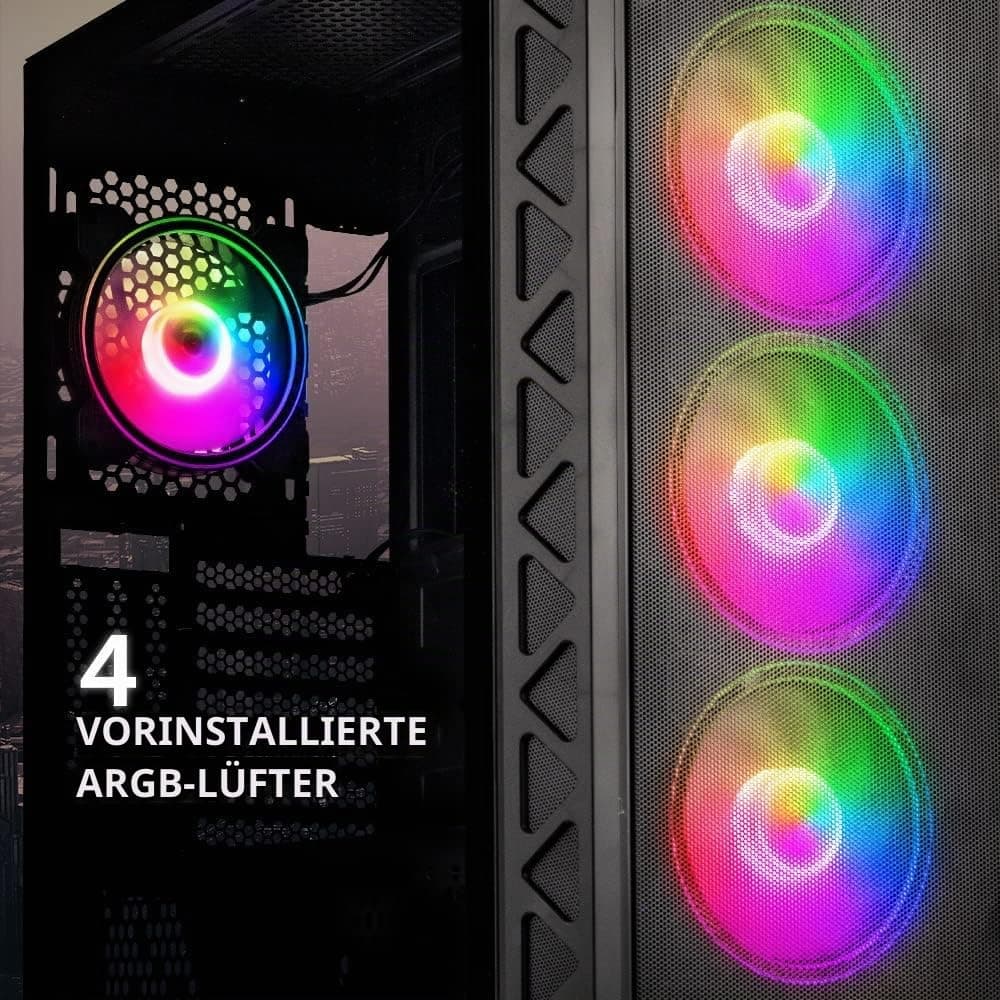 Kolink Citadel Mesh ARGB Midi-Tower PC Gehäuse E ATX Gehäuse RGB PC-Gehäuse, Tempered Glass Computergehäuse für PC, Midi Tower, PC Hülle mit Lüfter, Computer Gehäuse… 4x ARGB-Lüfter vorinstalliert Schwarz Bild 2