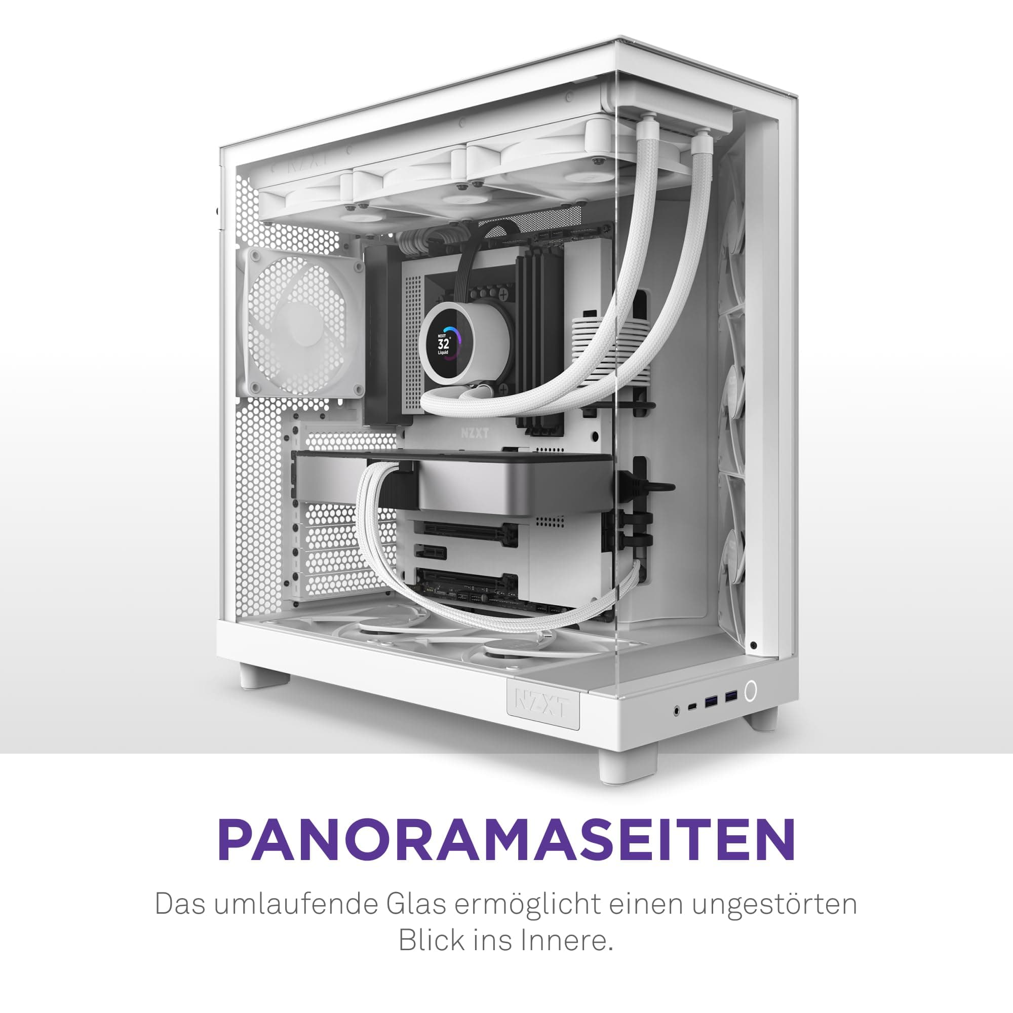 NZXT H6 Flow, CC-H61FW-01, Kompaktes Mid, Tower Gehäuse mit Zwei Kammern, Glaspaneele mit Panoramablick, Hochleistungs,Airflow,Panels, Inklusive 3 x 120 mm Lüfter, Weiß White H6 Flow Bild 3