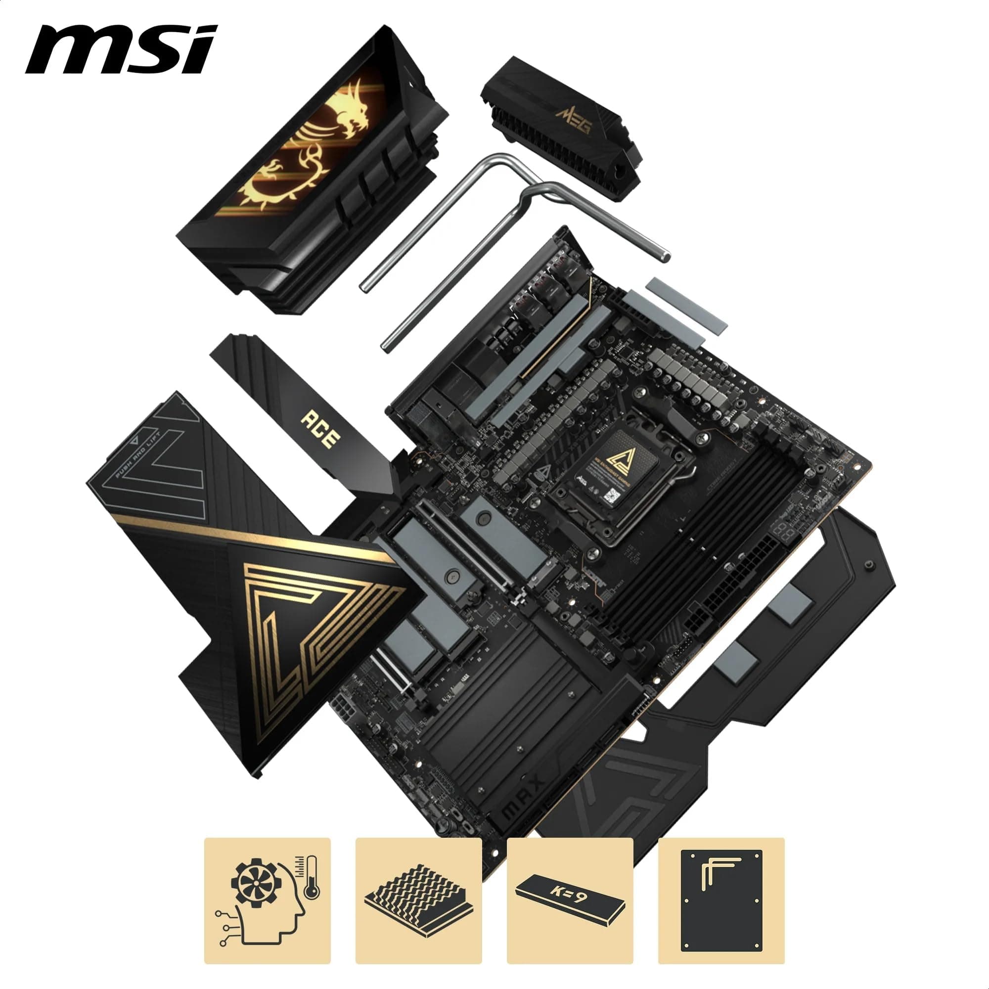 MSI MEG X870E ACE MAX Mainboard, ATX - Unterstützt AMD Ryzen 9000/8000 / 7000 Prozessoren, AM5-64MB BIOS ROM, 110A SPS VRM, DDR5 Speicher (bis zu 9000+ MT/s OC), M.2 & PCIe 5.0, USB4, Wi-Fi 7 Bild 7