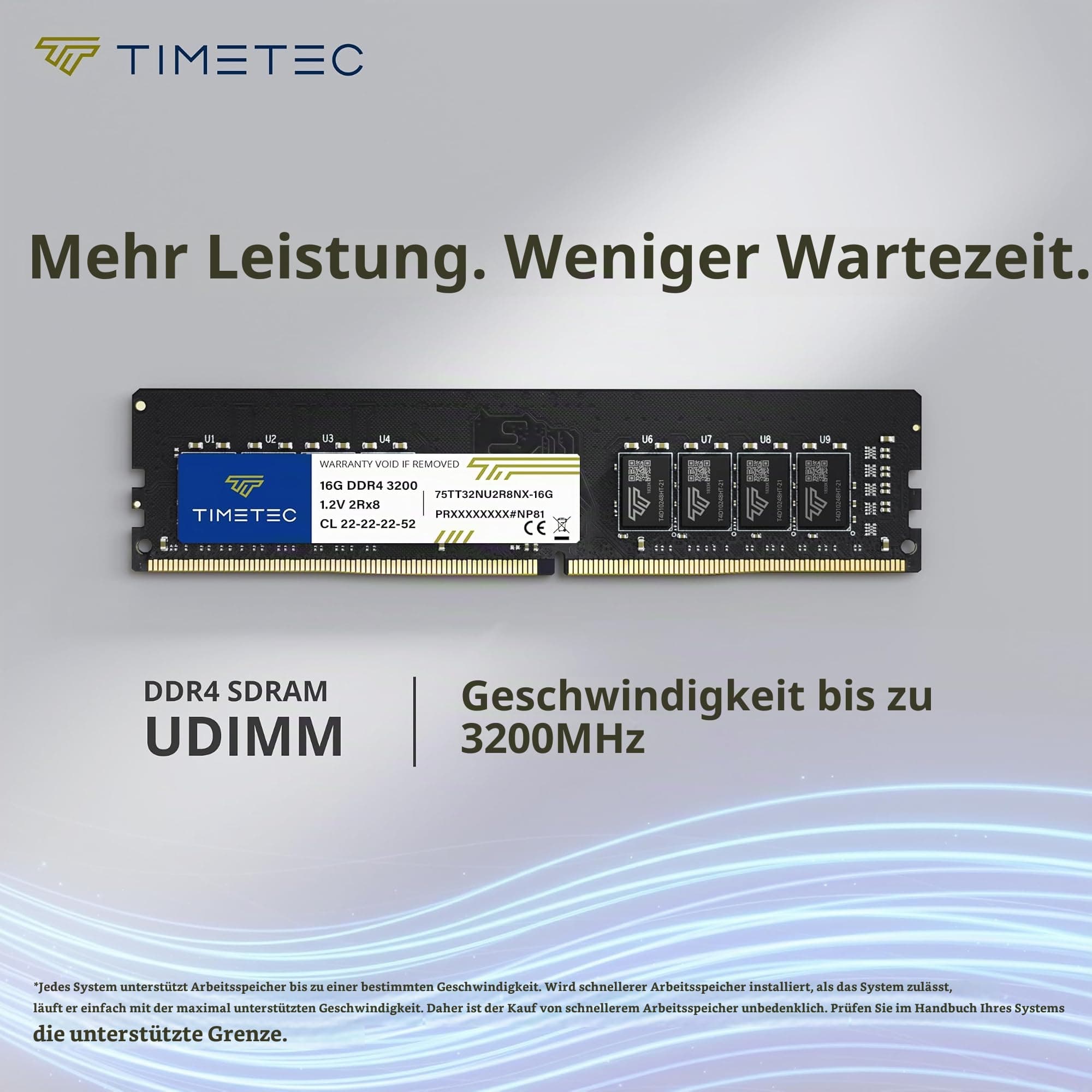 Timetec 16 GB DDR4 3200 MHz (PC4-3200AA) PC4-25600 UDIMM Desktop-RAM – Non-ECC Unbuffered, 288 Pin, 1,2 V, CL22 DIMM-Speichermodul Bild 5