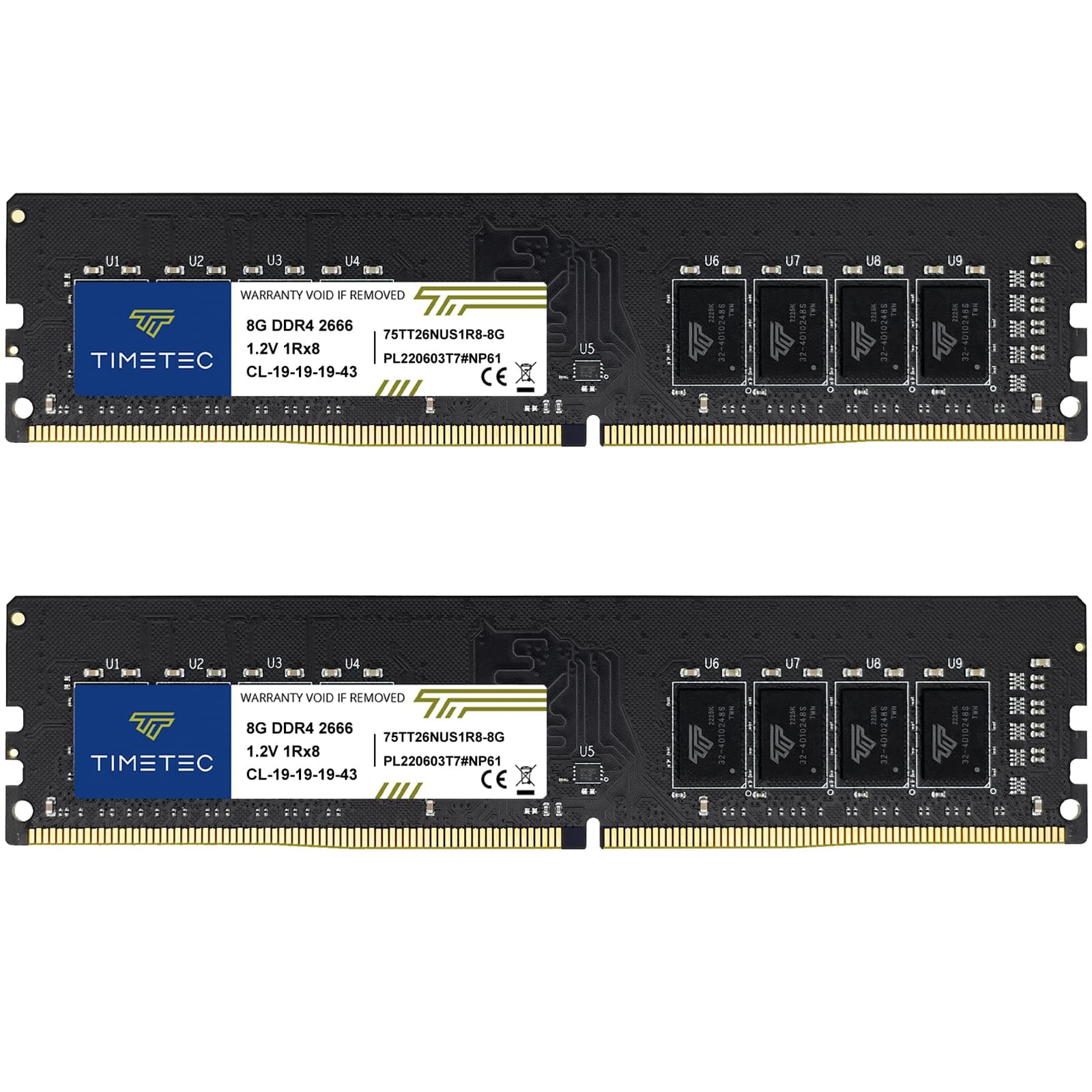 Timetec 16 GB KIT (2x8 GB) DDR4 2666 MHz (PC4-2666V) PC4-21300 UDIMM Desktop-RAM – Non-ECC Unbuffered, 288 Pin, 1,2 V, CL19 DIMM-Speichermodul 16GB (2x8GB)