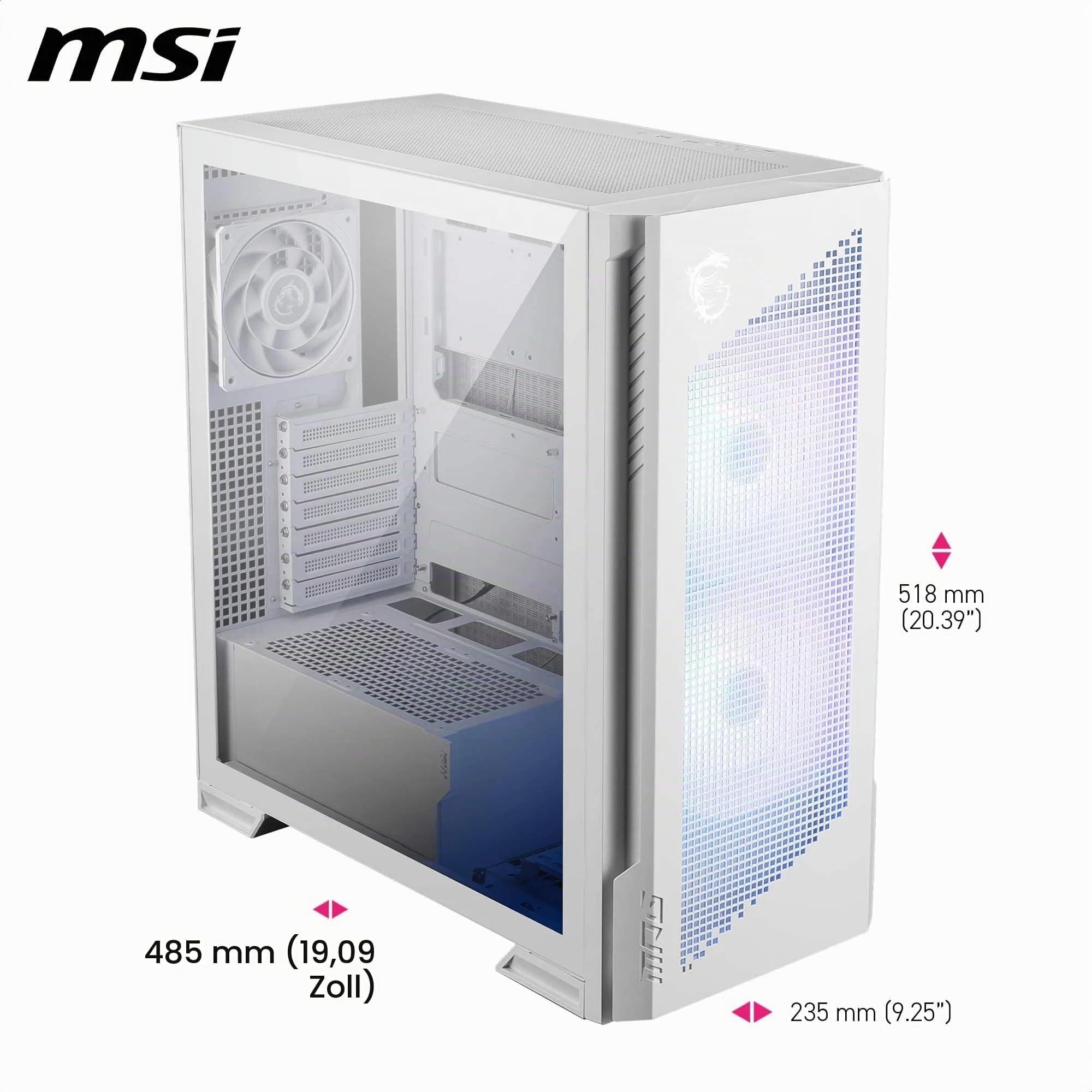 MPG Velox 300R Airflow PZ White - Mid Tower Gaming-PC-Gehäuse - 160 mm Dual-Layer-Lüfter - Unterstützt Radiatoren mit bis zu 360 mm - Einfache DIY-Funktionen - Unterstützt Back-Connect Mainboards Bild 3