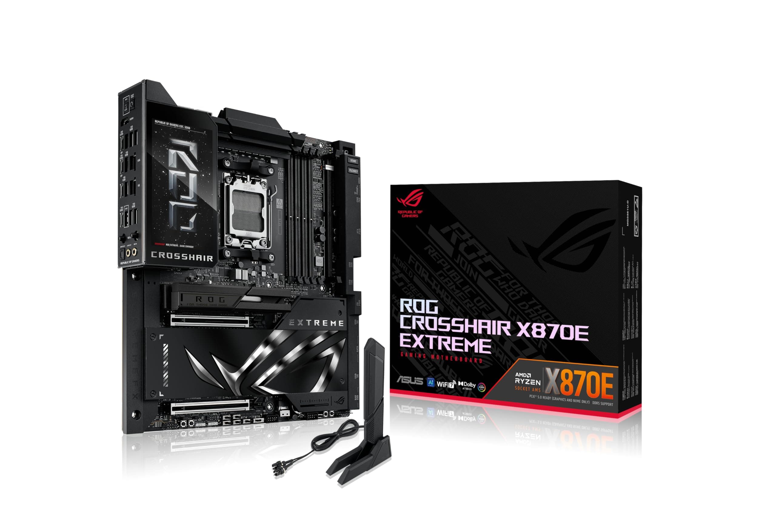 ASUS ROG Crosshair X870E Extreme AMD X870E AM5 E-ATX Gaming Motherboard - 20+2+2 Leistungsstufen, DDR5, PCIe 5.0, 5X M.2, 5G & 10G LAN, Wi-Fi 7, USB4 Type-C, 5 Zoll LCD, AI Overclocking & Networking Bild 2