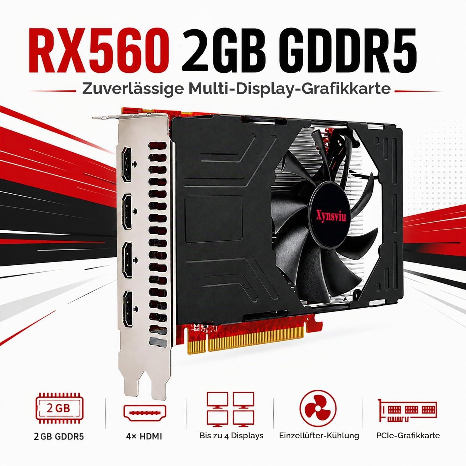 Radeon RX 560 2GB Grafikkarte, GPU 4 HDMI PC Anschlüsse für Mehrfachbildschirm grafikkarten,DDR5,DirectX 12,128 Bit PCI Express x16,Graphics Ccards（RX560 2G 4HDMI） Bild 5