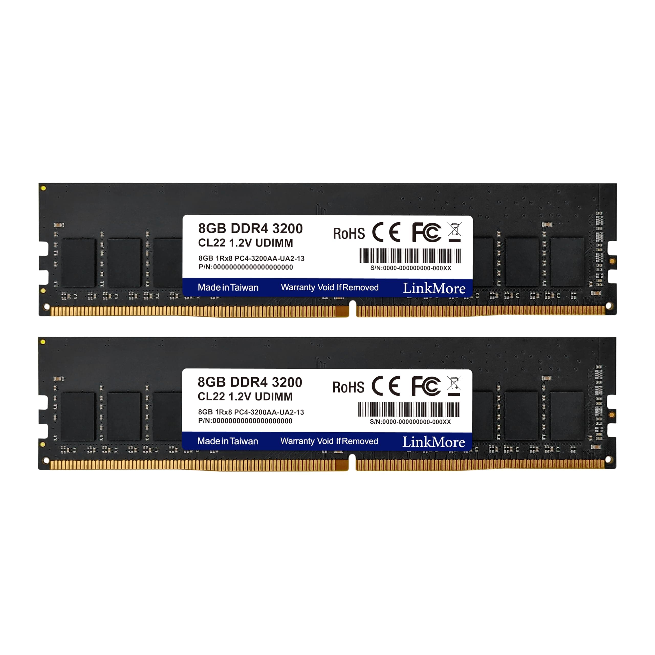 LinkMore 16GB Kit (2 x 8GB) DDR4 3200MHz UDIMM (PC4-25600) CL22 1,2V Desktop Speichermodul 16gb Kit (2 X 8gb) Desktop: 3200 MHz Blaue Box