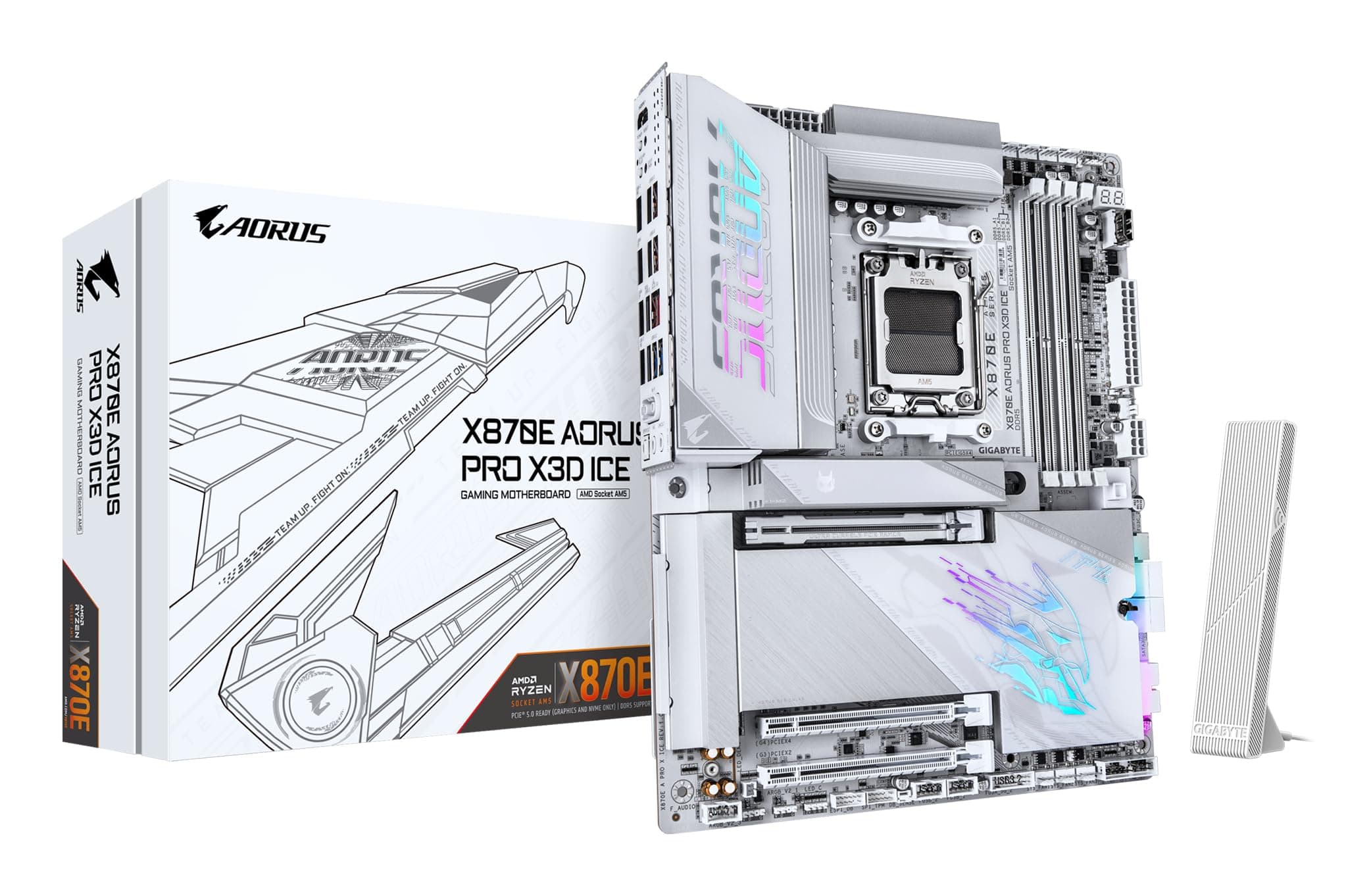 GIGABYTE X870E AORUS PRO X3D Ice Mainboard – Unterstützt AMD Ryzen 9000 Prozessoren, 18+2+2-Phasen Digital-VRM, bis zu 9000 Hz DDR5 (OC), 2 x PCIe 5.0 + 2 x PCIe 4.0, Wi-Fi 7, 5 GbE LAN, USB 4 Bild 2