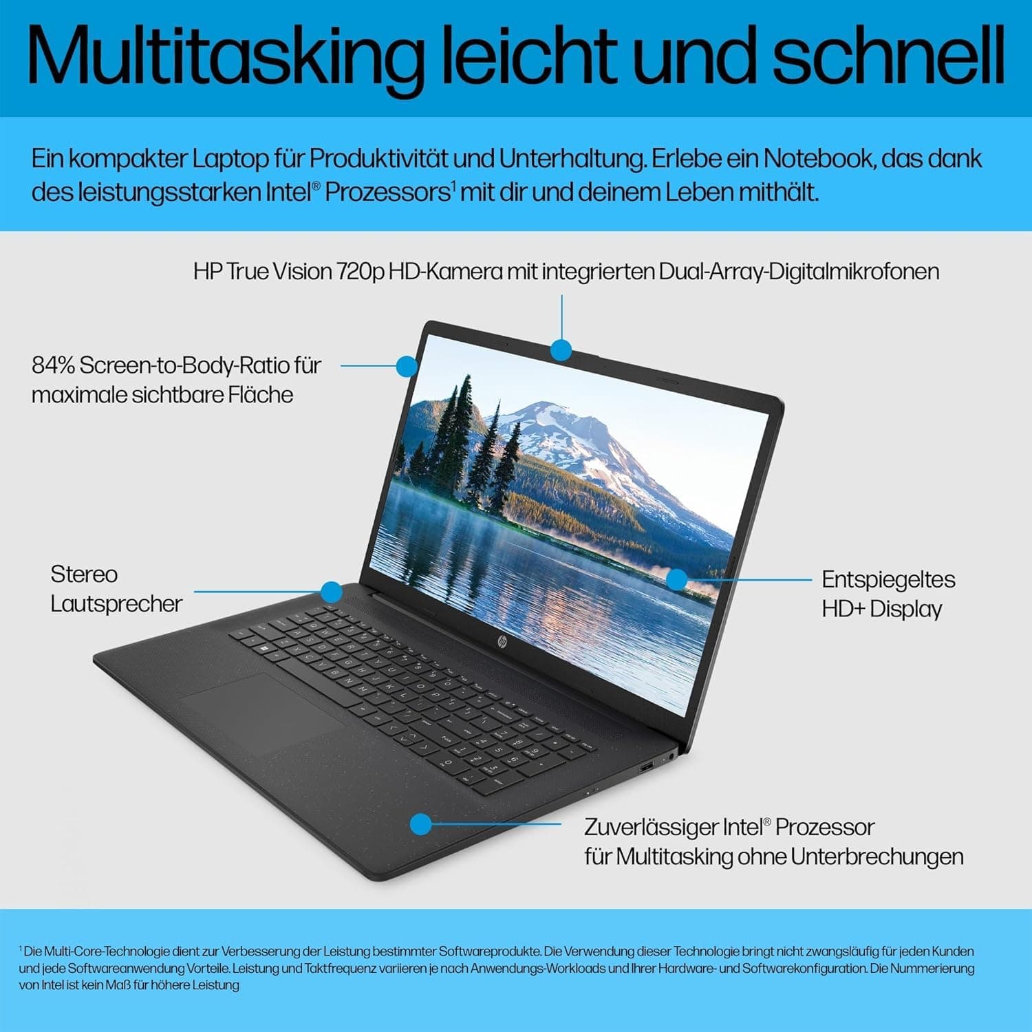 HP Laptop mit 17,3" HD+ Display, Intel Celeron N4120, 8 GB DDR4 RAM, 256 GB SSD, Intel UHD-Grafik, Windows 11, QWERTZ Tastatur, Schwarz Bild 5