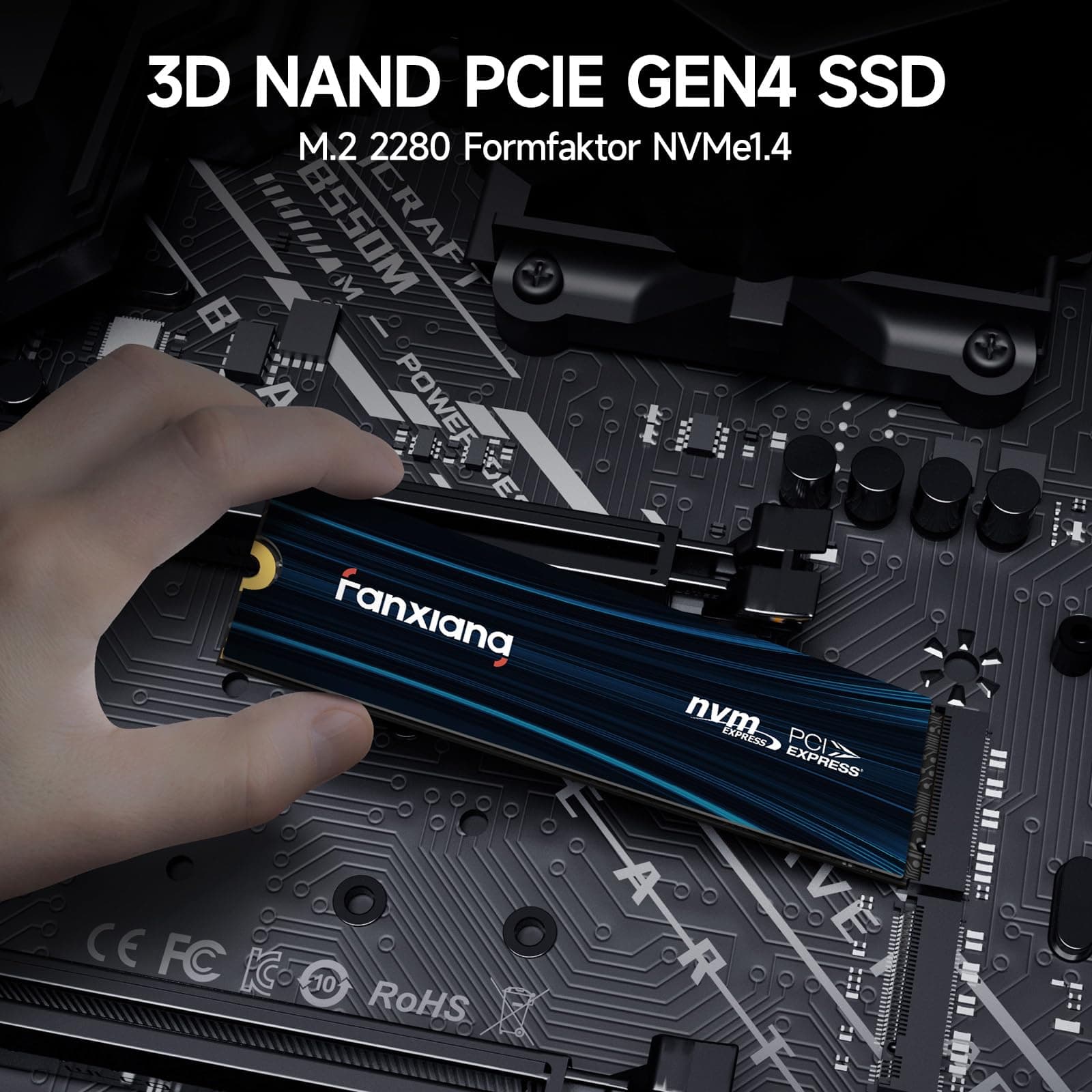 fanxiang NVMe SSD 2TB, M.2 PCIe Gen4x4 Gaming Solid State Laufwerk mit SLC Cache, 7100MB/s Lesen, Interne Festplatte für PC PS5 Laptop Datenübertragung S880E Bild 3