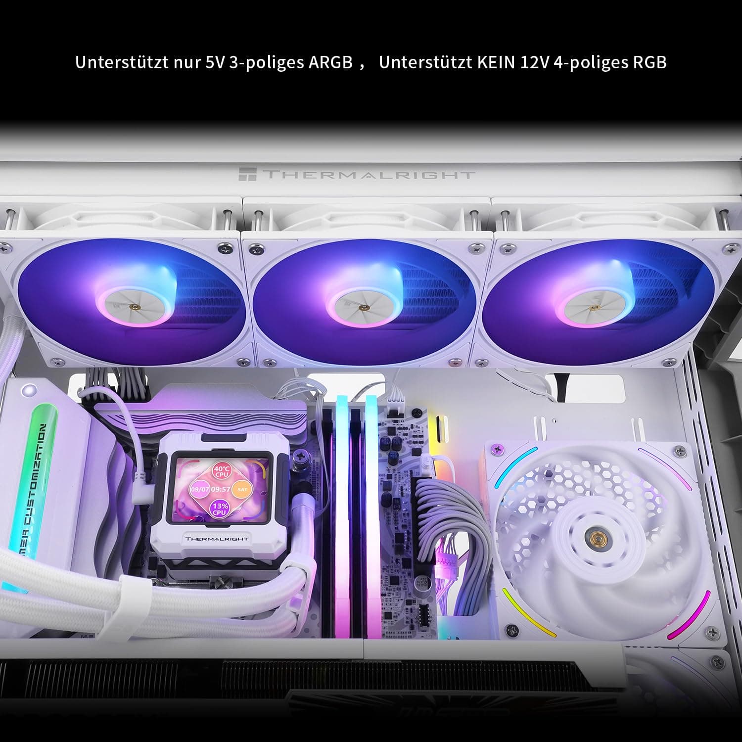 TR FW 360 Weiß ARGB-360mm AIO CPU Flüssigkeitskühler, IPS LCD-Bildschirm mit 320 * 240 Auflösung, für AM4/AM5/Intel LGA1700, „2,4 Zoll“ magnetischer LCD-Bildschirm für Bilder – Weiß FW360 White ARGB Bild 3