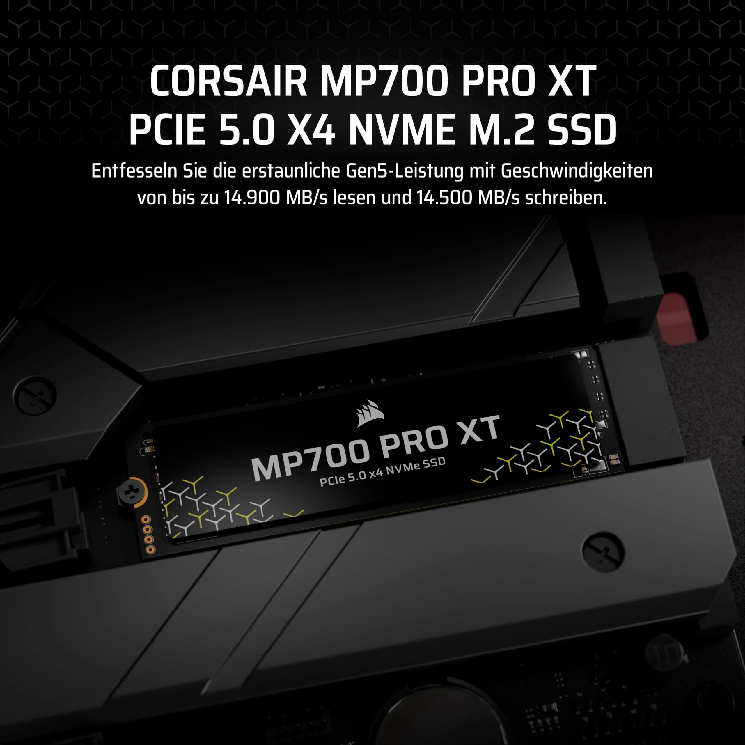 Corsair MP700 PRO XT 2TB PCIe 5.0 NVMe M.2 SSD – Bis zu 14.900 MB/s, Gen5-Geschwindigkeit, DirectStorage Ready für Gaming-PCs – Schwarz Bild 3