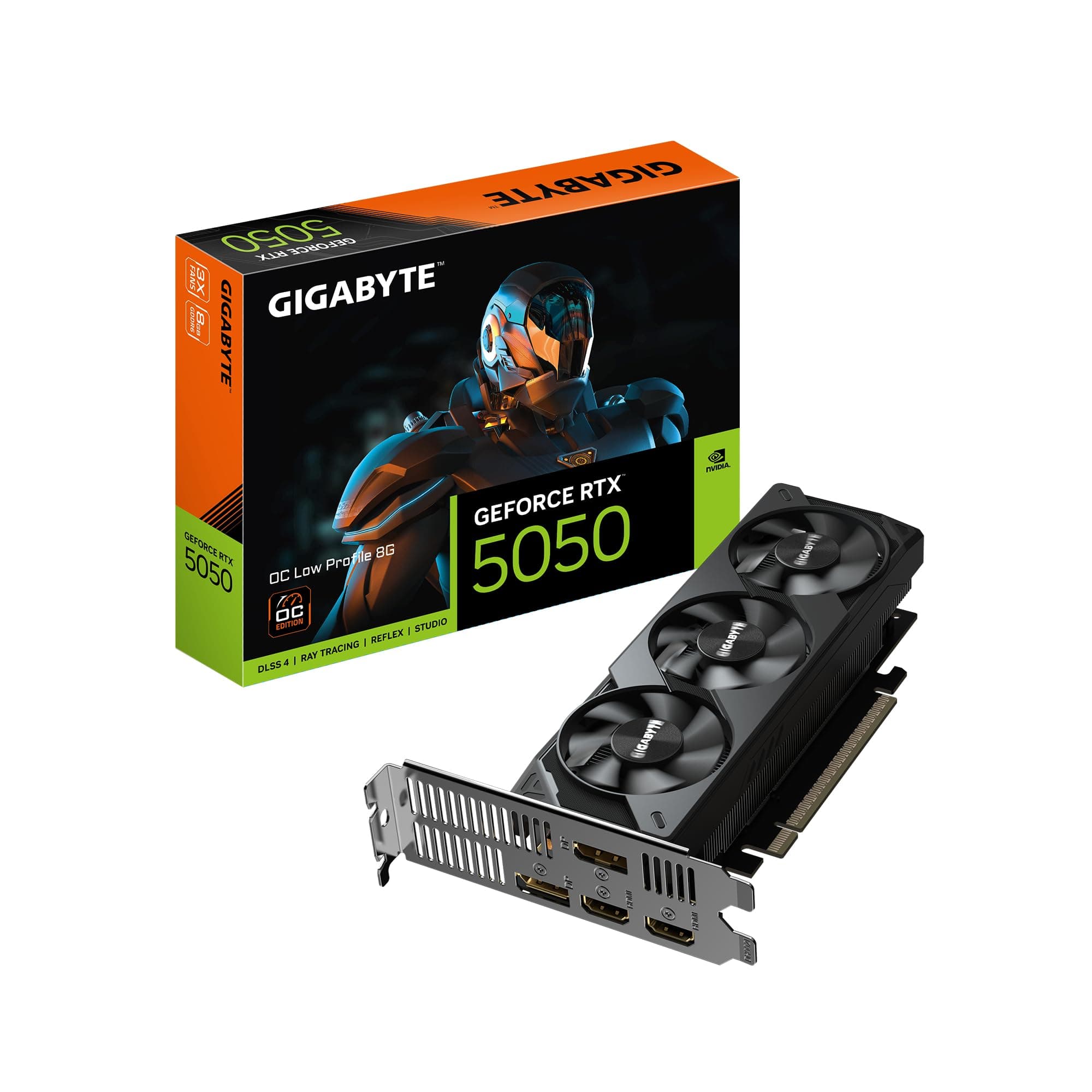 Gigabyte GeForce RTX 5050 OC Low Profile 8G Grafikkarte - 8GB GDDR6, 128bit, PCI-E 5.0, 2587MHz Kerntakt, 2 x DP, 2 x HDMI, NVIDIA DLSS 4, GV-N5050OC-8GL Bild 2