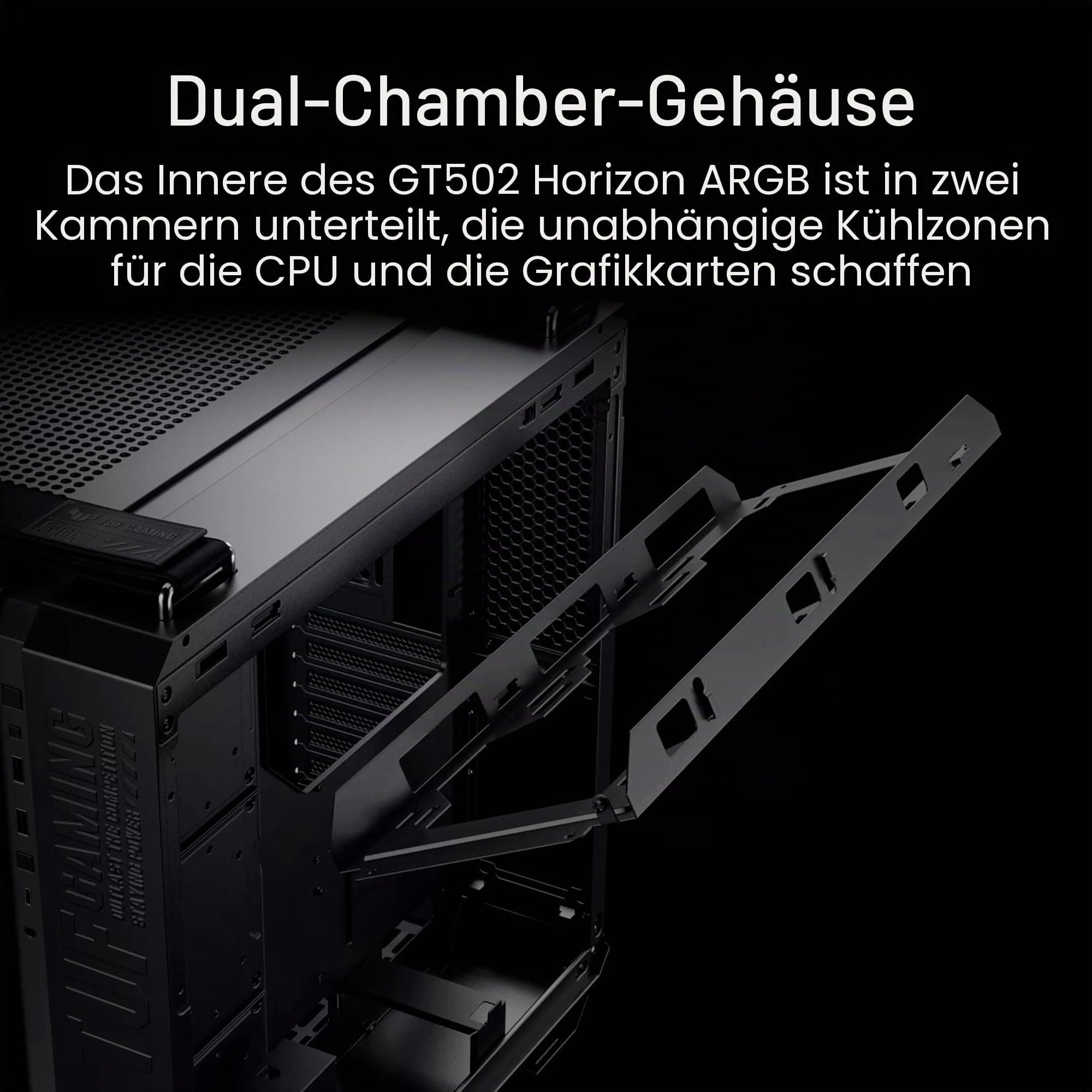 ASUS TUF GAMING GT502 Horizon TG ARGB Black modulares Zweikammer-Gehäuse (Panoramadesign, 4 vorinstallierte ARGB-Lüfter, Front Panel High-Speed USB Type-C, schwarz) Bild 3