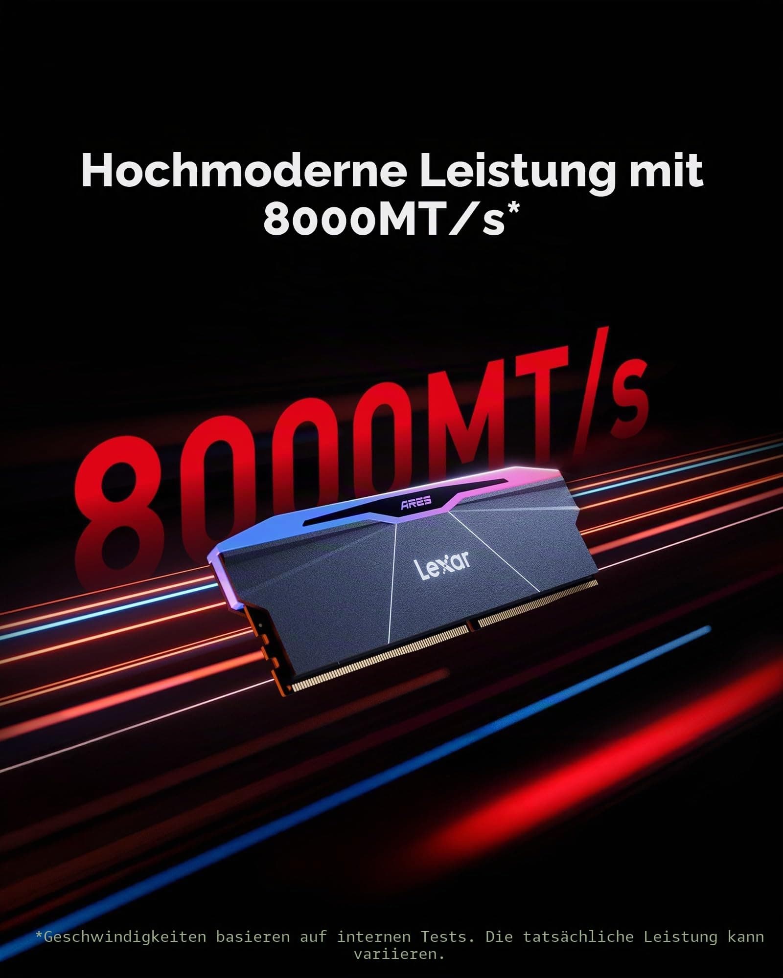 Lexar RGB DDR5 RAM 32GB Kit (2x16GB) 8000MHz CL30, 288pin UDIMM PC Speicher, Gaming Computer Speicher, Desktop DRAM für Intel XMP 3.0, AMD EXPO, CL38-48-48-100 1.45V Bild 3