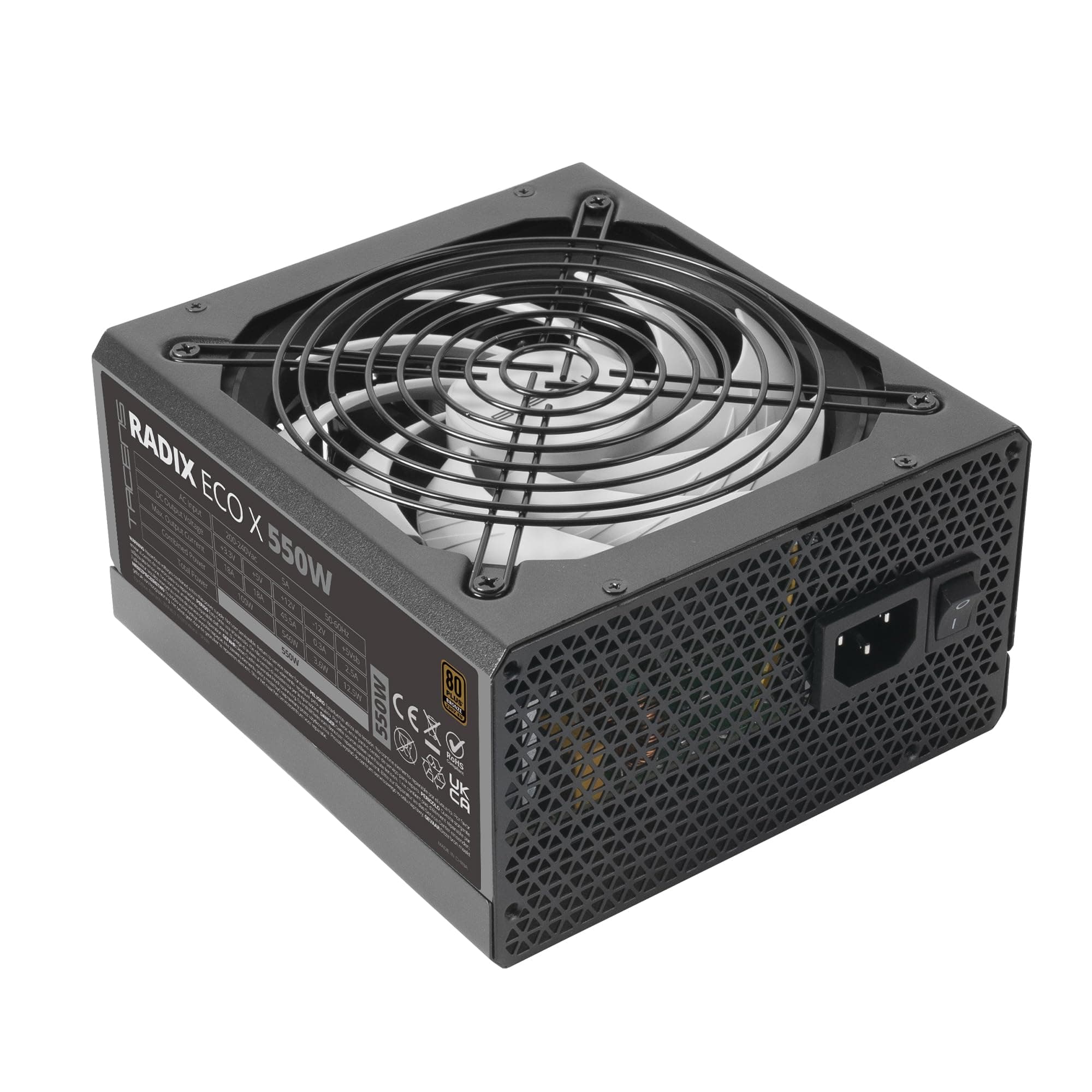Tacens Radix ECO X 550, PC ATX Netzteil 550W, 6 Jahre Garantie, 87% Effizienz, SMD- und DC-DC-Technologien, Ultra-leiser AI-RPM 140mm FDB-Lüfter, Extra-Lange Flachkabel, Schwarz Bild 2