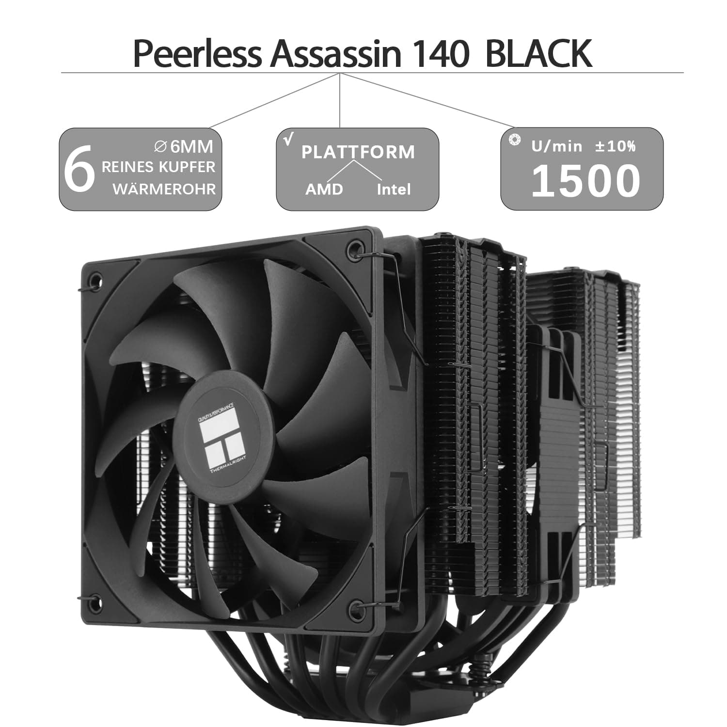 TR-Thermalright Peerless Assassin 140 Black CPU-Kühler, Double Tower mit 6 Heatpipes, Dual PWM Lüfter mit 1500U/min,Schwarz Top Cover, für AM5/AM4, Intel lga1851/1700/115X/1200/2011 Bild 3