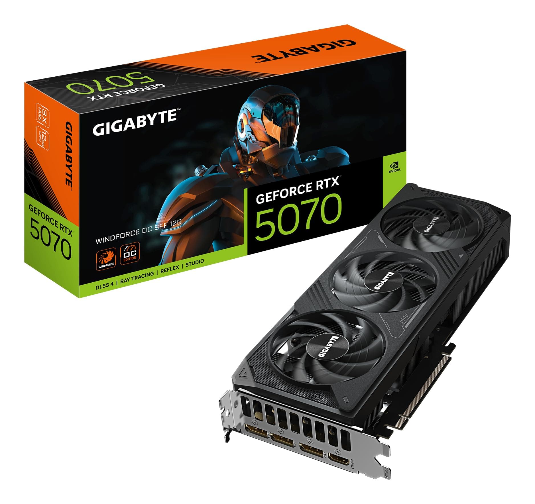Gigabyte GeForce RTX 5070 WINDFORCE OC SFF 12G Grafikkarte - 12GB GDDR7, 192 Bit, PCI-E 5.0, 2542 MHz Core Clock, 3 x DP 2.1a, 1 x HDMI 2.1b, NVIDIA DLSS 4, GV-N5070WF3OC-12GD Bild 2