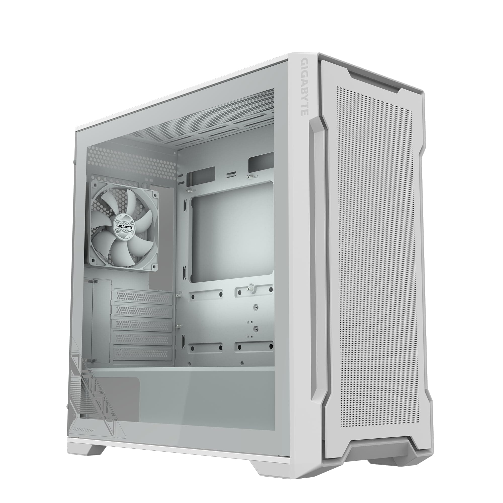 GIGABYTE C102 Glass Ice – weißes Mid-Tower-PC-Gaming-Gehäuse, gehärtetes Glas, PSU-Abdeckung, 2 x 120-mm-Lüfter (GB-C102GI) Bild 2