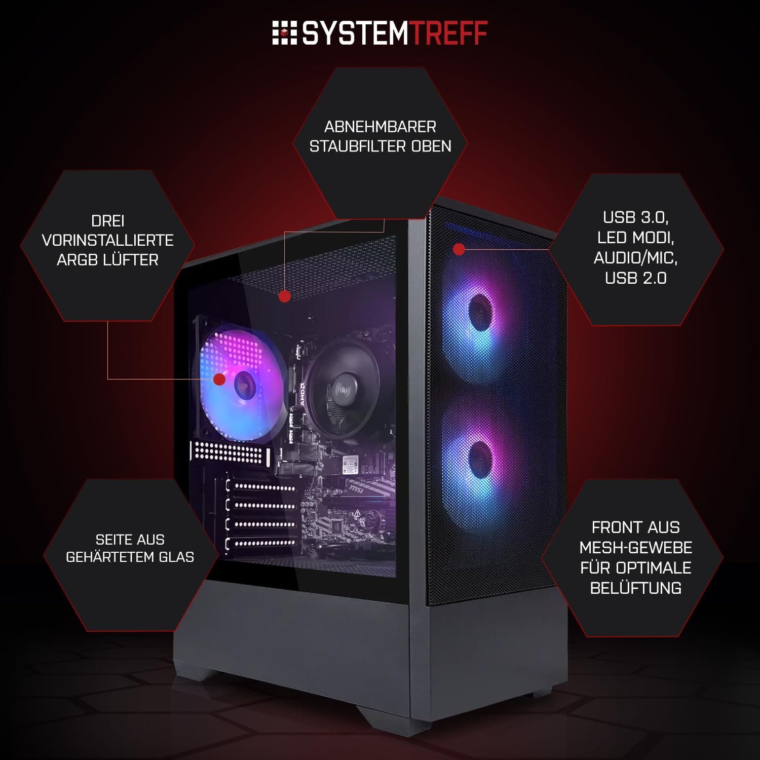 SYSTEMTREFF Basic Gaming PC AMD Ryzen 5 5500 6x4.2GHz | Nvidia RTX 3050 6GB DX12 | 512GB M.2 NVMe | 16GB DDR4 RAM | WLAN Desktop Computer Rechner für Gamer, Zocker & Streamer Bild 3
