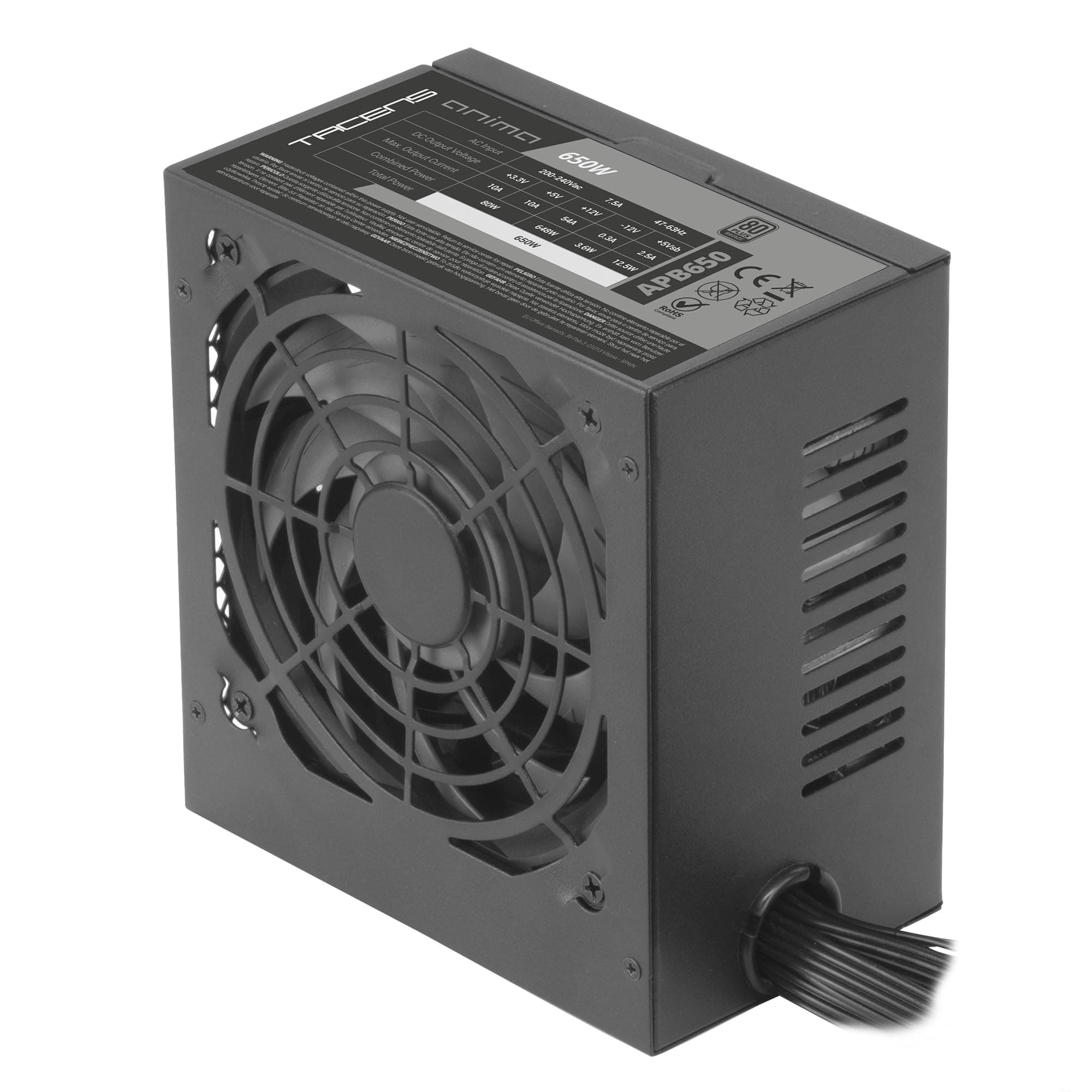 Tacens Anima APB650, PC ATX Netzteil 650W, 80Plus Bronze Zertifizierung, 85% Effizienz, SMD- und DC-DC-Technologien, Ultra-leiser 12cm Lüfter, Extra-Lange Flachkabel, Komplett in Schwarz Bild 3