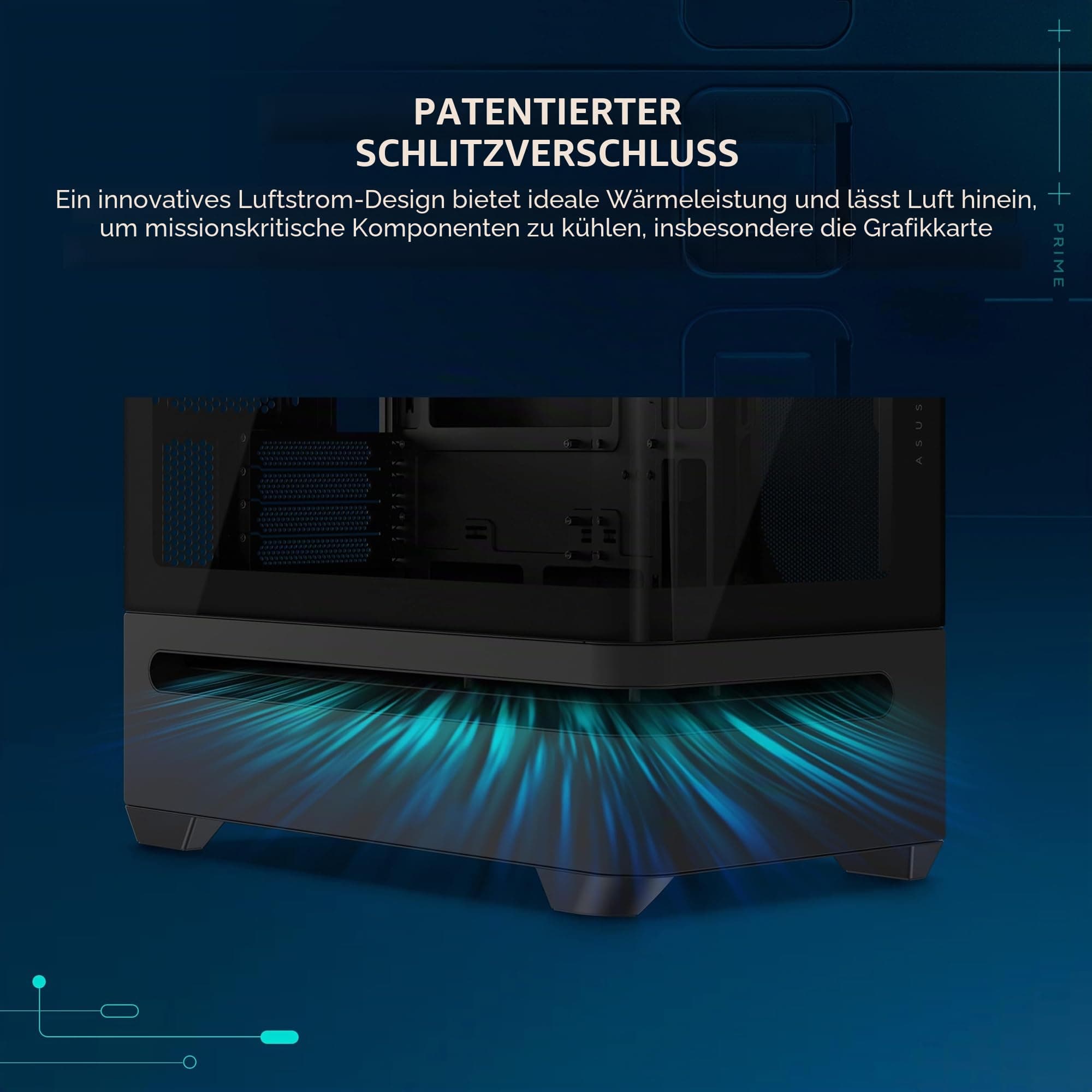 ASUS Prime AP202 mATX PC Gehäuse, Stahl, Mid-Tower, Schwarz(gebogenes Panorama Glaspanel, Aura Sync, GPU bis zu 420mm, Installation von bis zu neun 120mm-Lüftern,patentiertes Airflow-Design,Slot-Vent) Bild 5