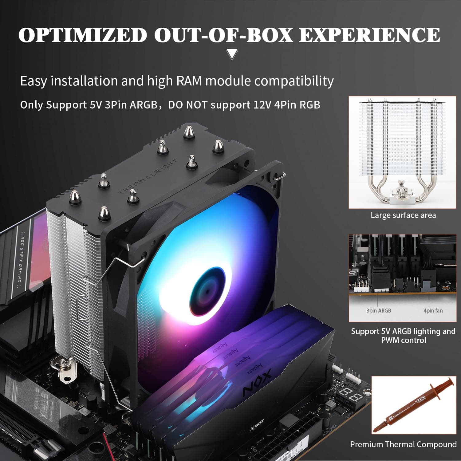 TR AssassinX120 SE ARGB CPU-Luftkühler, 4 Heatpipes, TL-C12C-S PWM Leiser Lüfter CPU-Kühler mit S-FDB-Lager, für AMD AM4 AM5/Intel 1150/1151/1200/1700 Bild 5