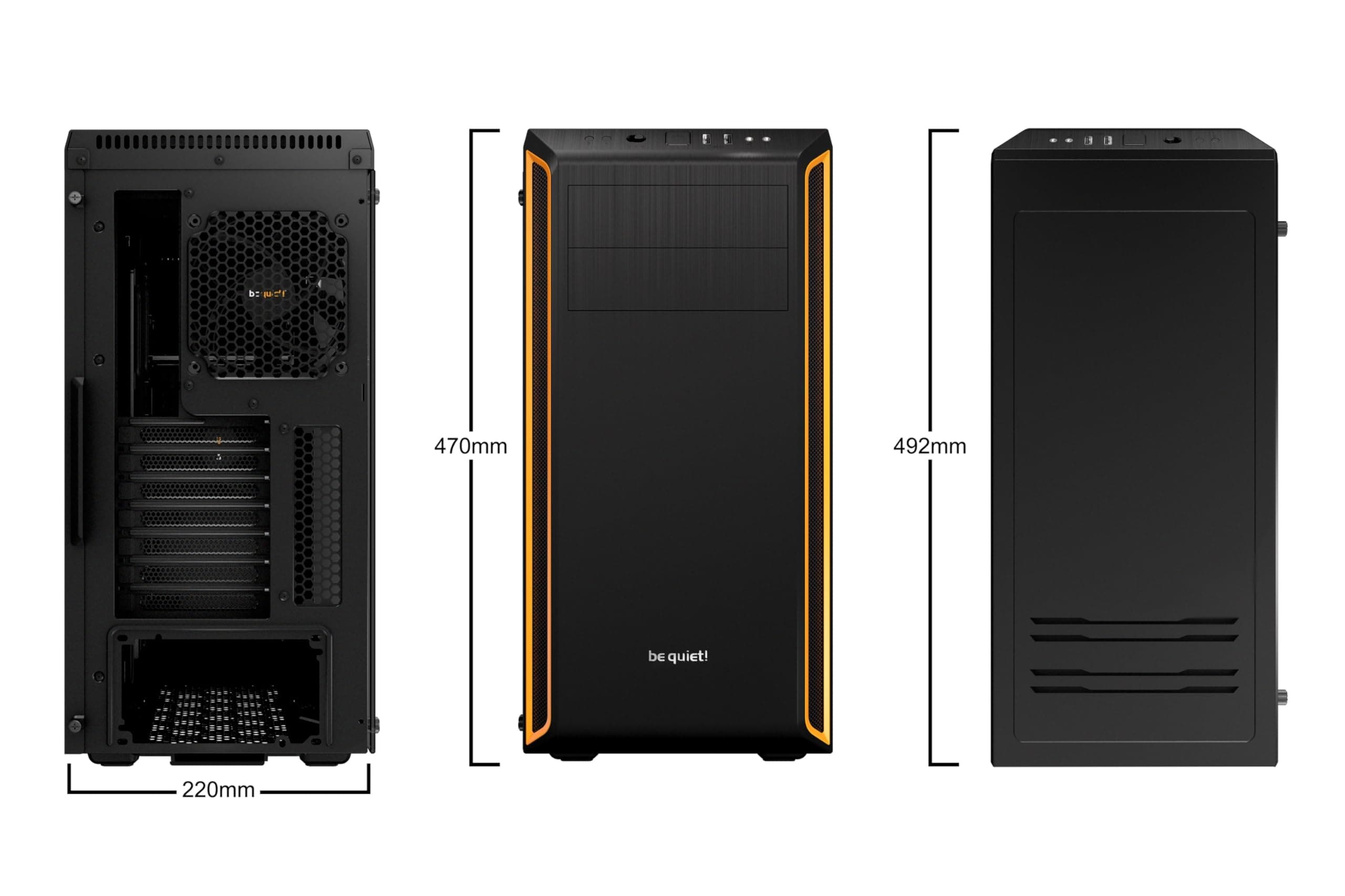 be quiet! Pure Base 600 Window Orange PC-Gehäuse, 2X Pure Wings 2 Lüfter, Radiatoren bis 360mm, 3-stufige Lüftersteuerung, Seitenfenster aus Temperglas Bild 3