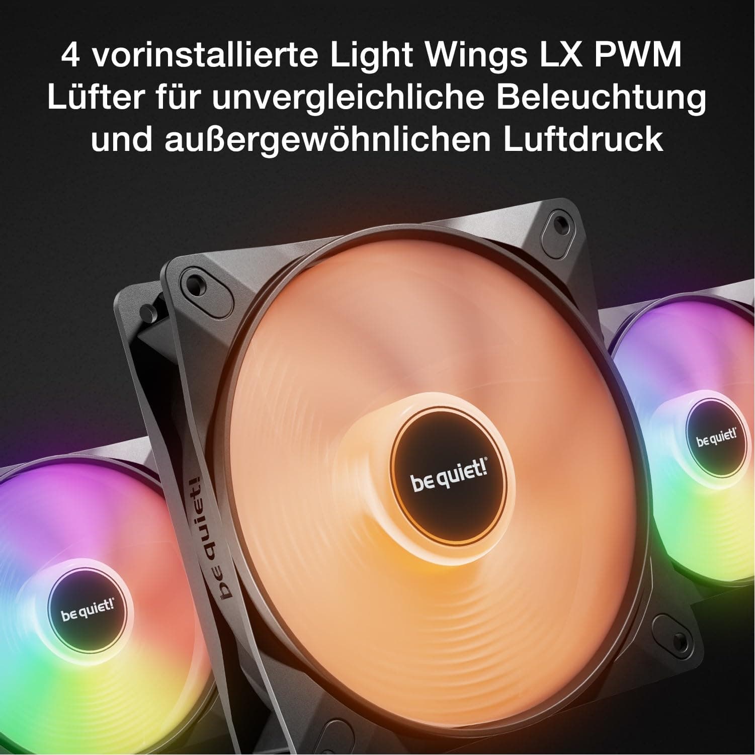 be quiet! Pure Base 501 LX Black PC-Gehäuse, 4 vorinstallierte Light Wings PWM-Lüfter, ARGB-Beleuchtung, ARGB-Controller und PWM-Hub, hoher statischer Druck, USB 3.2 Gen. 2 Type C, geräumiges Design Bild 5