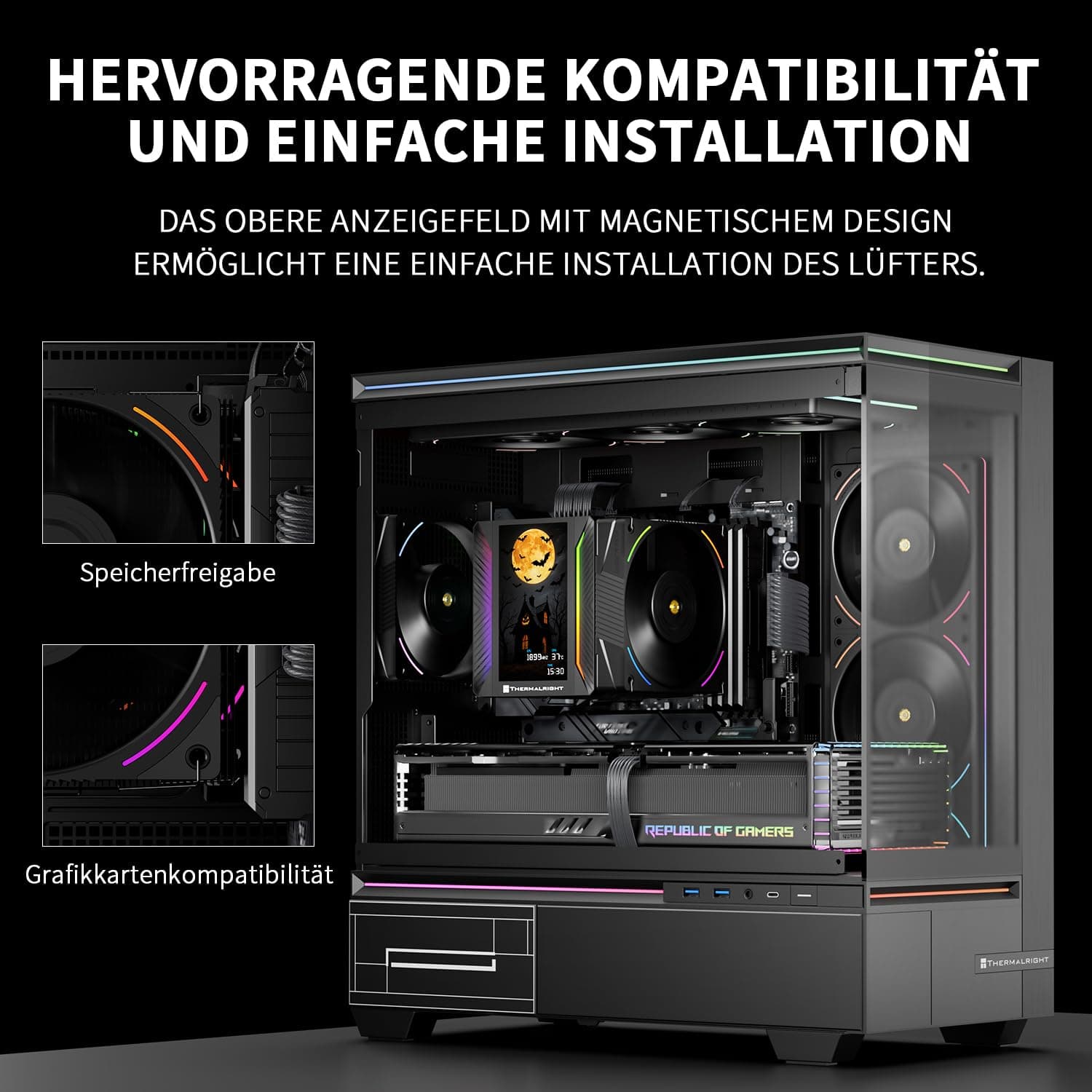 TR Peerless Assassin 120 VISION MAX ARGB Black CPU-Luftkühler, PC-Kühler mit 2x TL-K12 PWM-Lüftern, 5 Zoll magnetischem Display (480x854 Auflösung), für LGA1851/1700 & AM5 Bild 7