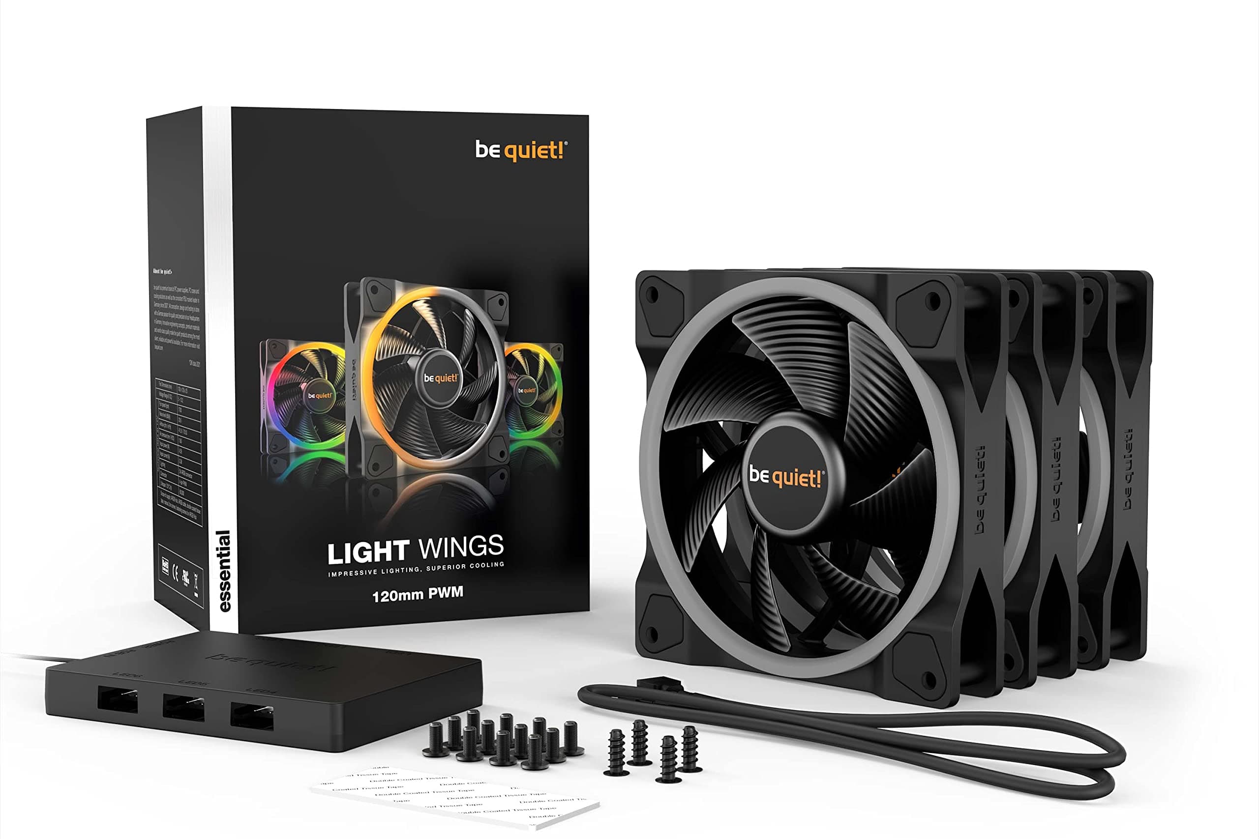 be quiet! Light Wings 120mm PWM Triple Pack Lüfter, enthält 3 Lüfter, ARGB-Beleuchtung, vielzählige Farben und Effekte, 18 ARGB LEDs, 7 geräuschoptimierte Lüfterblätter, hoher Airflow Bild 6