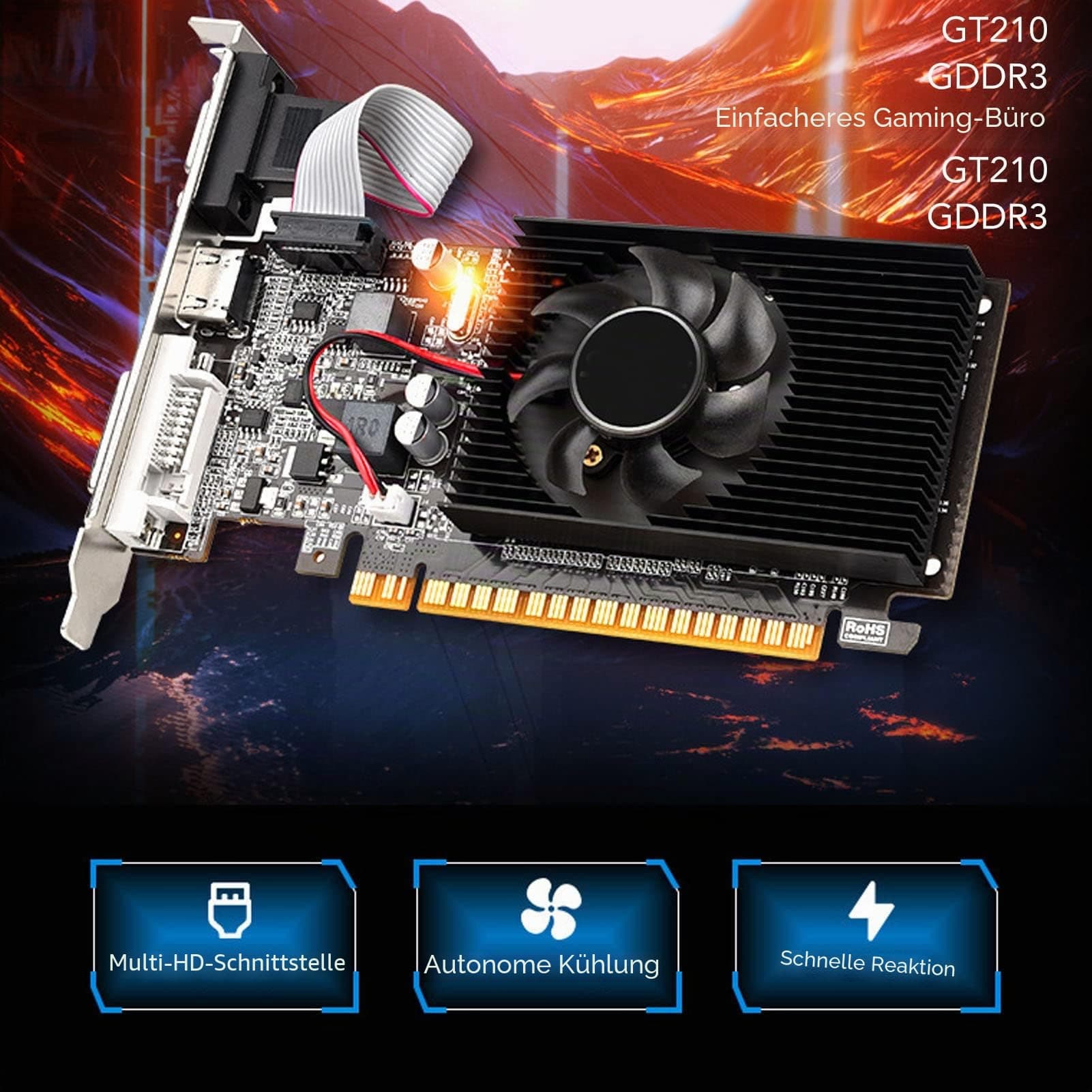 1 GB DDR3-Grafikkarte, 64 Bit 589 MHz 1 GB DDR3-Grafikkarte mit Leisem Lüfter, DVI-VGA-HDMI-Schnittstelle, PCI Express 2.0x16 für Büro und Spiele Bild 3