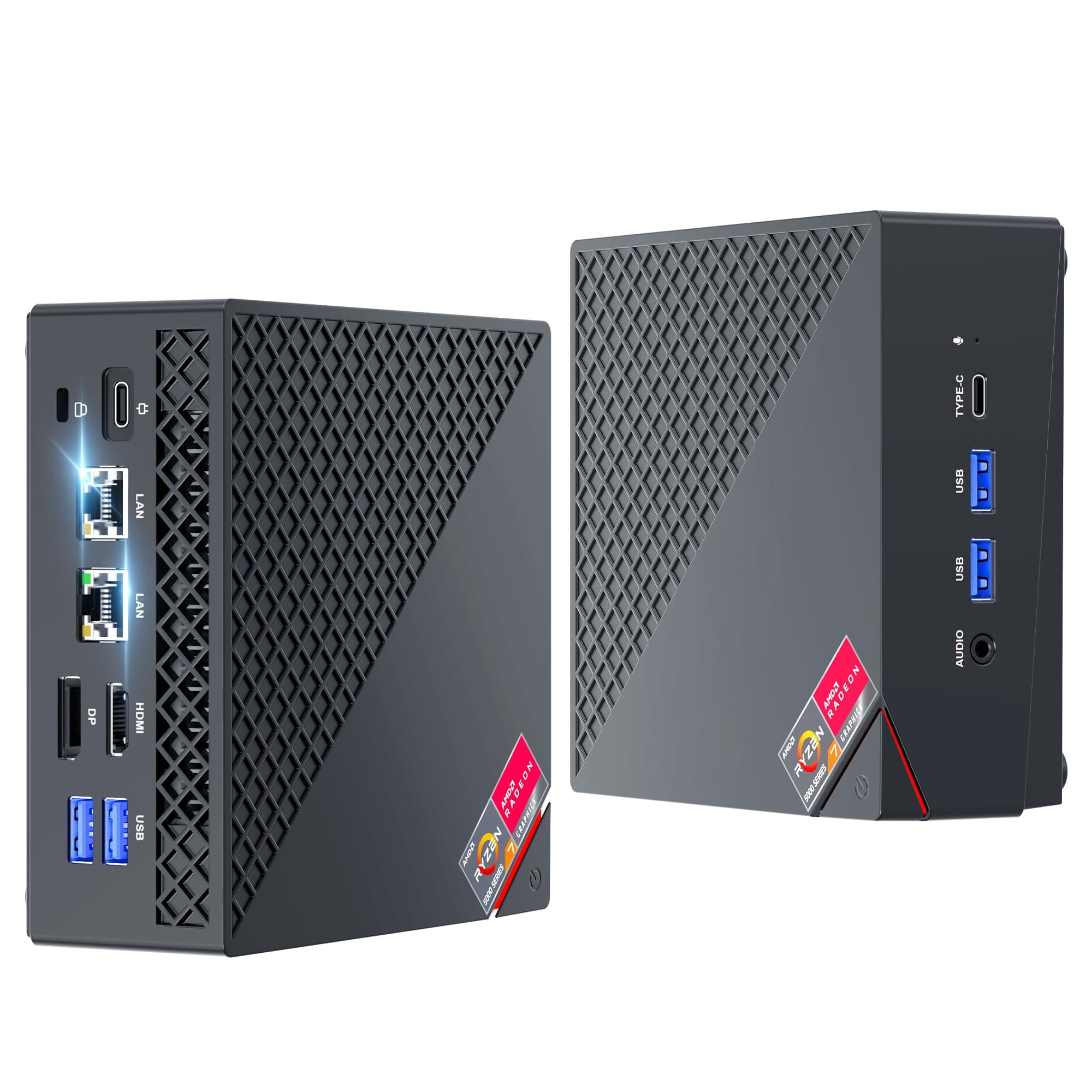NiPoGi AM06 PRO Mini PC 32 GB RAM, АMD Ryzen 7 7730U(8C/16T, bis zu 4,5 GHz), 512 GB M.2 SSD Mini Desktop Computer W-11 Pro, WiFi 6, Dual LAN, HDMI, DP, Typ-C, 4K Triple Display für Büro/Schule/HTPC. Schwarz R7 7730U/ 32 + 512
