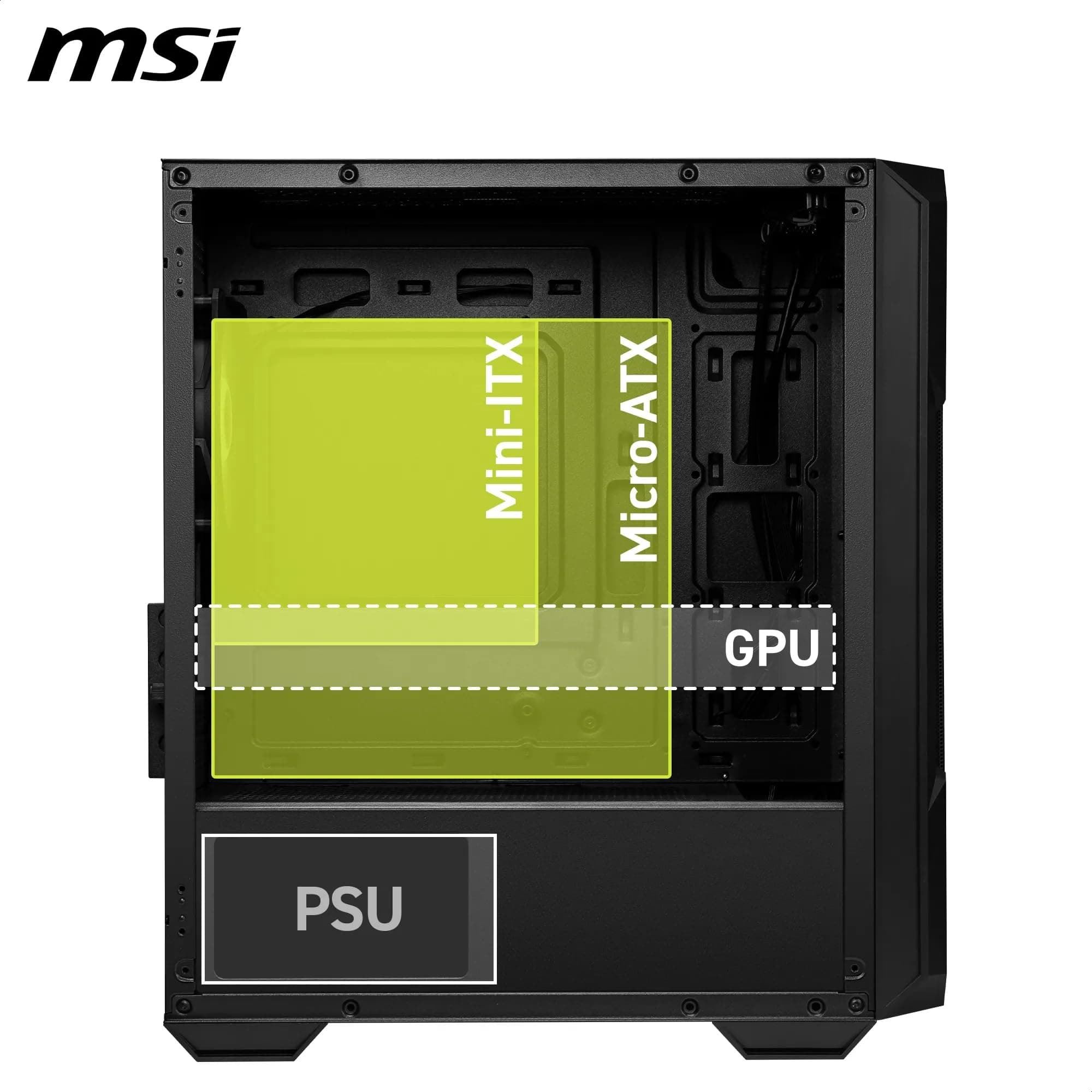 MAG Forge M120R Airflow - Mini-Tower PC-Gehäuse - Hoher Luftstrom, Micro-ATX-Kapazität, 240 mm Radiator-Unterstützung, Vier vorinstallierte ARGB-Lüfter, gehärtetes Glas-Seitenteil - Schwarz Bild 7