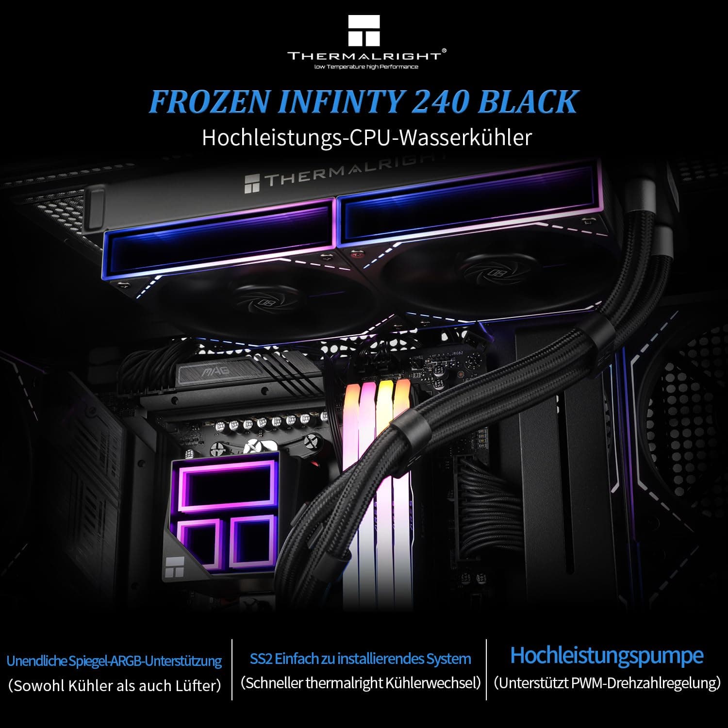 Thermalright Frozen Infinity 240 BLACK CPU-Wasserkühler, 240 Aio CPU-Kühler, Doppel-TL-M12-PWM-Lüfter, Infinity Mirror CPU-Kühler, für AMD/AM4/AM5, Intel LGA1851/1700/1150/1151 Bild 3
