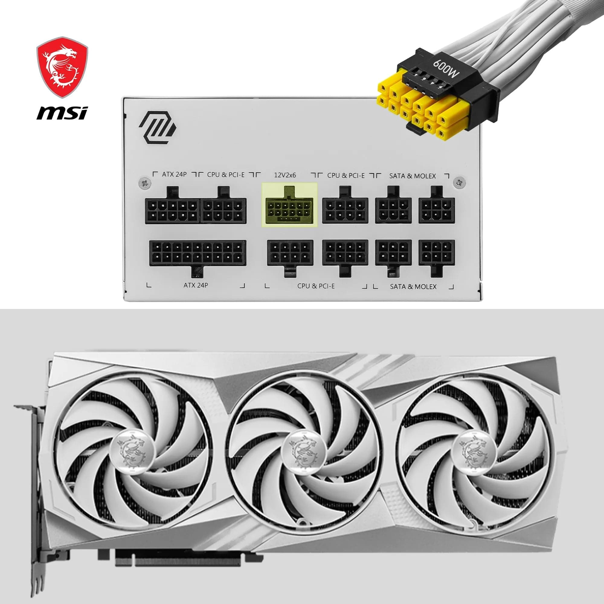 MSI MAG A850GL PCIE5 White Netzteil, 850W, 80 Plus Gold, vollständig modular, ATX 3.0, PCIe 5.0 GPU Unterstützung, 120mm FDB Lüfter, Full-Bridge LLC, Flat Black Kabel Bild 7