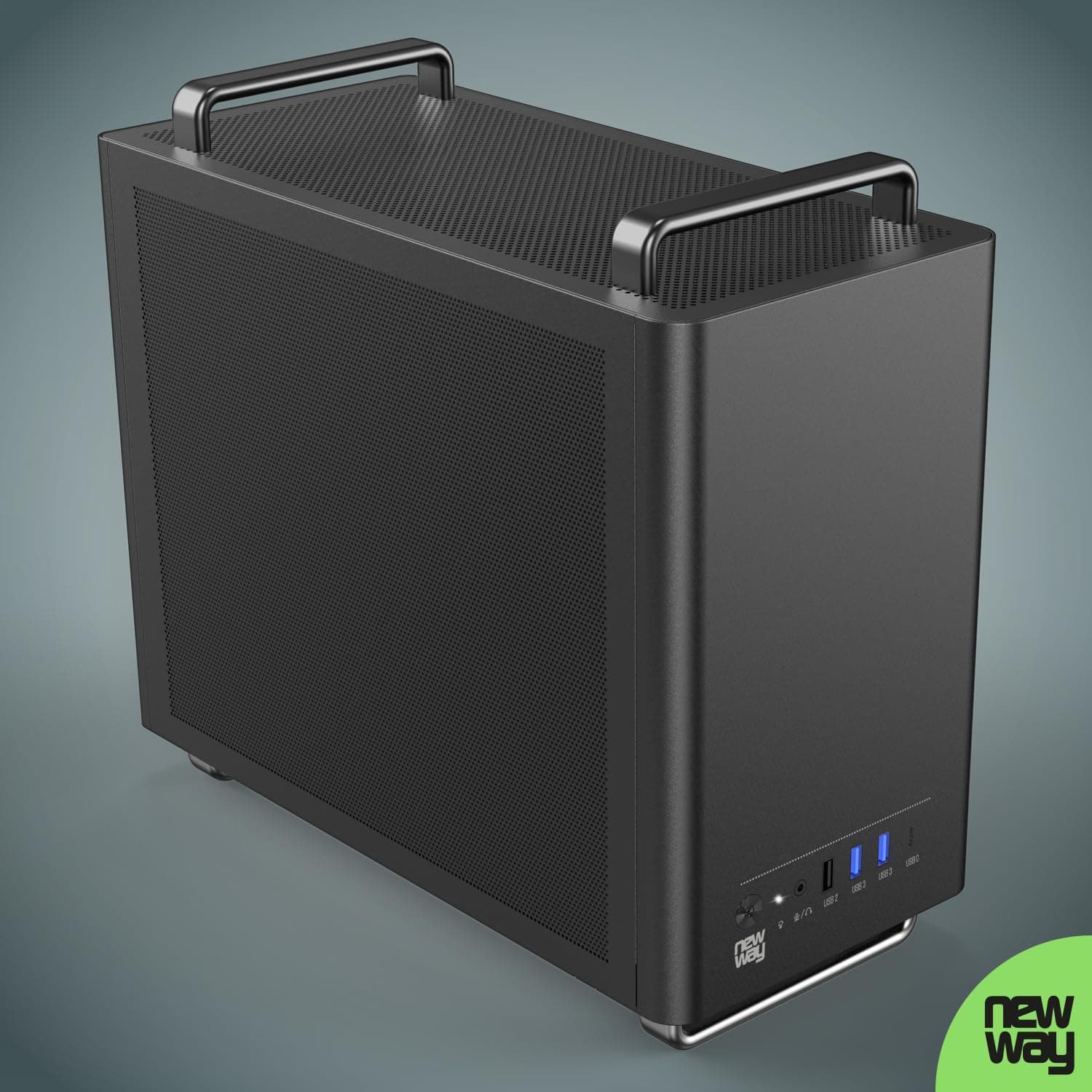 NEWWAY - NC1 Tragbares Mini-Tower-PC-Gehäuse - Kompatibel mit Mini-ITX, ITX, Micro-ATX - Typ C USB - 1 x Lüfter inklusive 9MM 3 PIN Molex - Metallgitterwand (Schwarz) Bild 7