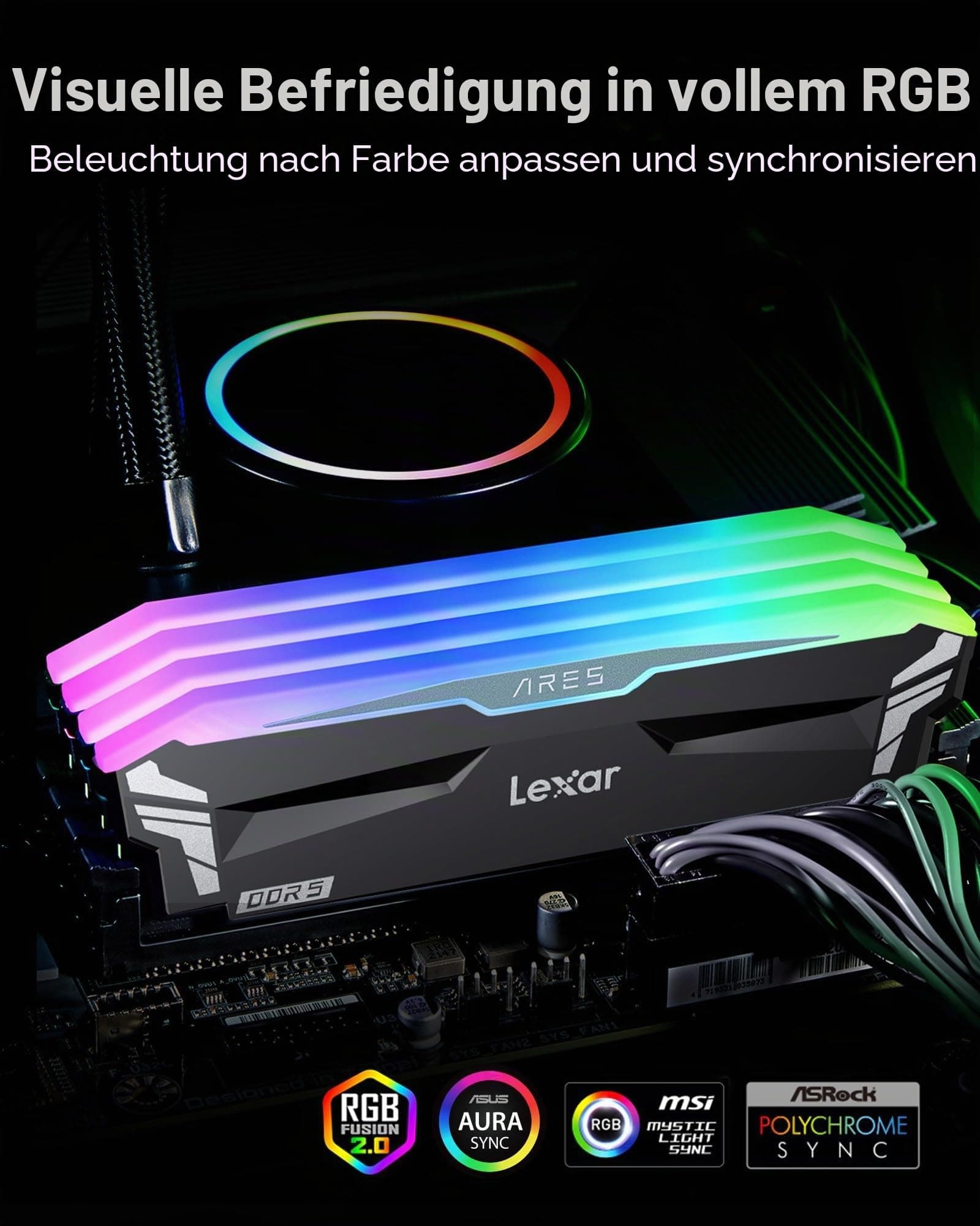 Lexar RGB DDR5 RAM 32GB Kit (2x16GB) 6800MHz CL34, 288pin UDIMM PC Gaming Computer Speicher, Desktop DRAM für XMP 3.0, AMD EXPO, CL34-45-45-108, 1.4V Bild 7