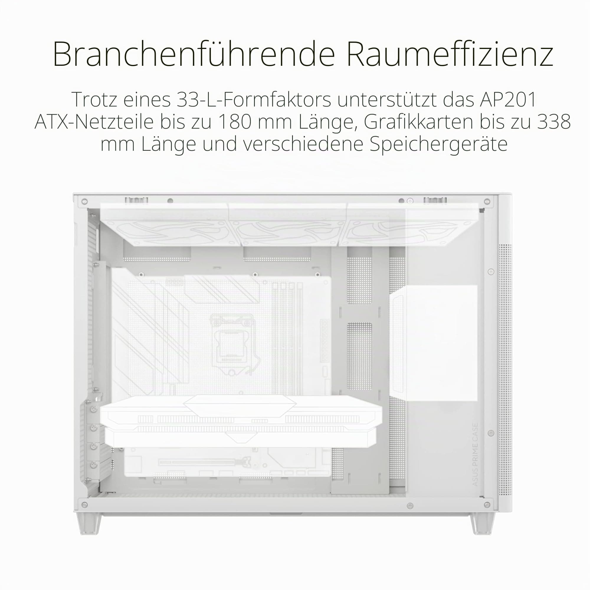 ASUS Prime AP201 MicroATX Gehäuse weiß (33 Liter, unterstützt 280- & 360-mm-Kühler, Grafikkarten bis 338 mm Länge und Standard-ATX-Netzteile) Bild 3