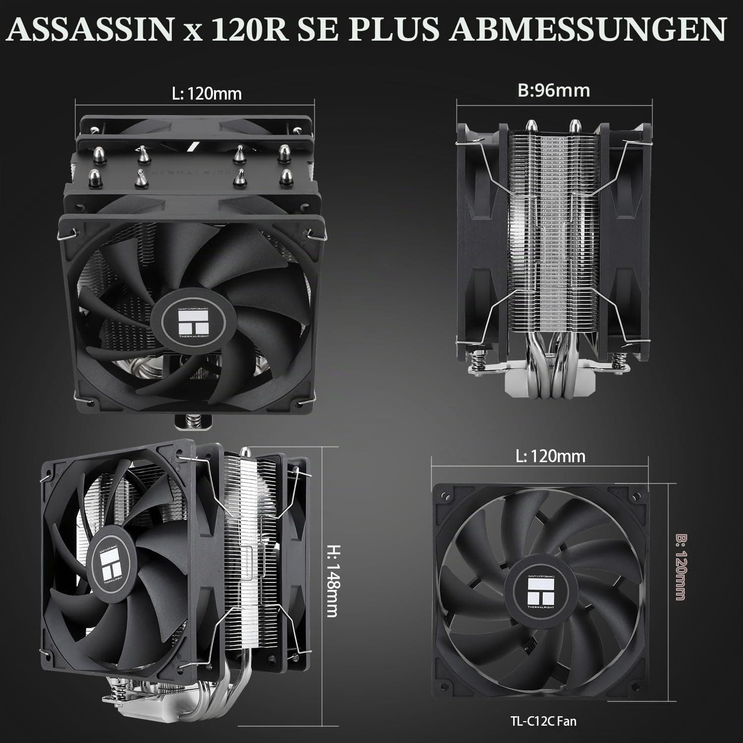 TR Assassin X 120R SE PLUS CPU-Kühler, 4×6mm Heatpipes, 120mm PWM Quiet Fans CPU-Luftkühler mit S-FDB-Lager, AGHP-Technologie, für AMD AM4 AM5/Intel 1700/1150/1151/1200(AX120R SE PLUS) AX120R SE PLUS-DE Bild 3