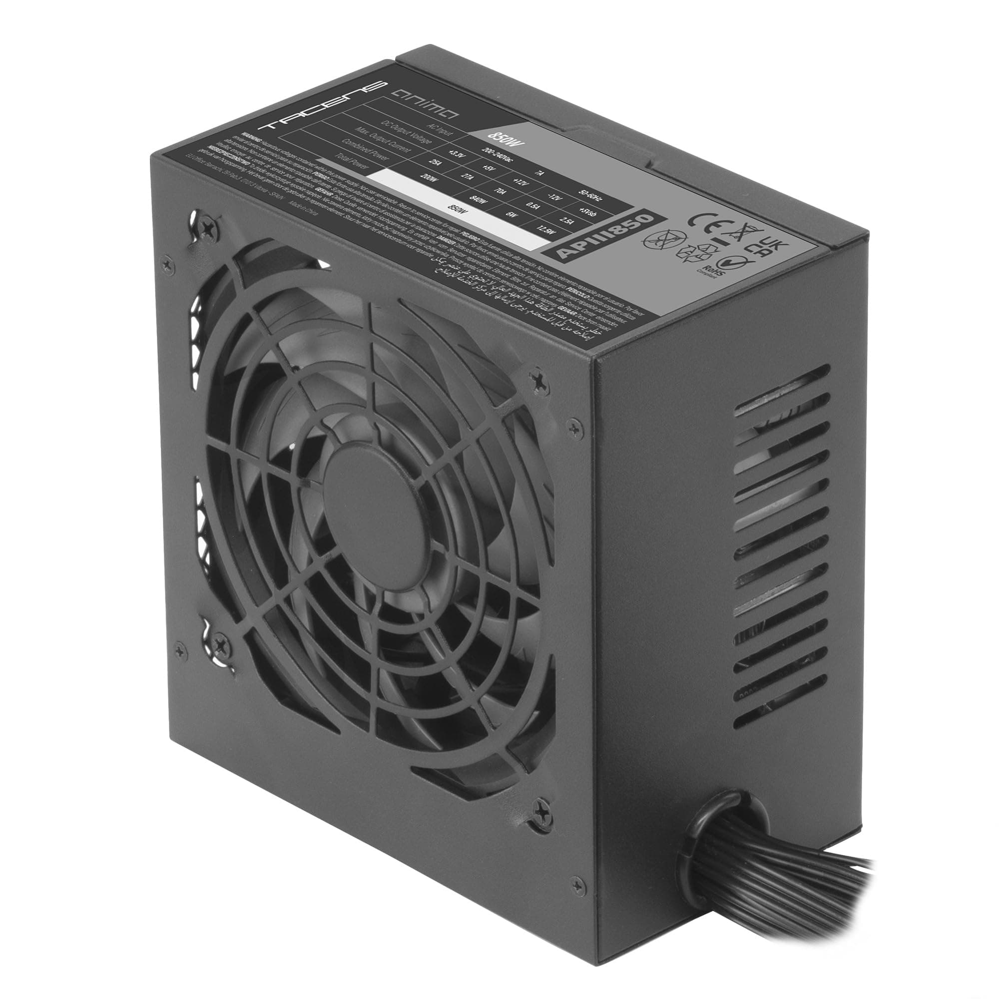 Tacens Anima APIII850, ATX 850W Netzteil, SMD- und DC-DC-Technologien, 85% Effizienz 12V, Ultra-leiser 12cm Lüfter, Japanische Kondensatoren 105º, Carbonfaser-Kabel, Schwarz Bild 3