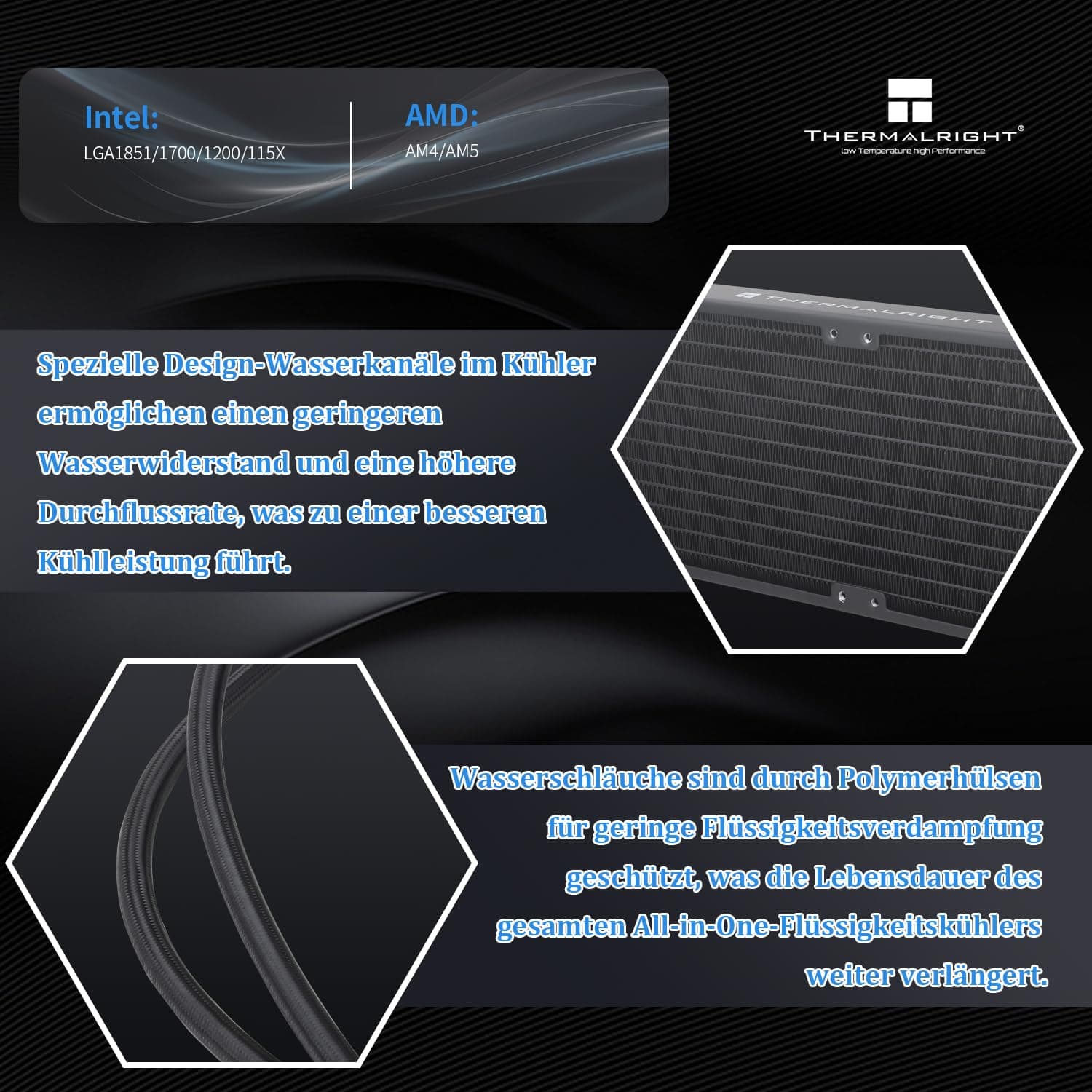 Thermalright AQUA ELITE 240 V3 Flüssig-CPU-Kühler, 240 Kühlreihen, 2 x 120mm PWM-Lüfter, 240mm Aio für AMD/AM4/AM5, Intel LGA1150/1151/1155/1156/1200/1700/1851, Desktop CPU-Kühler AIO Bild 7